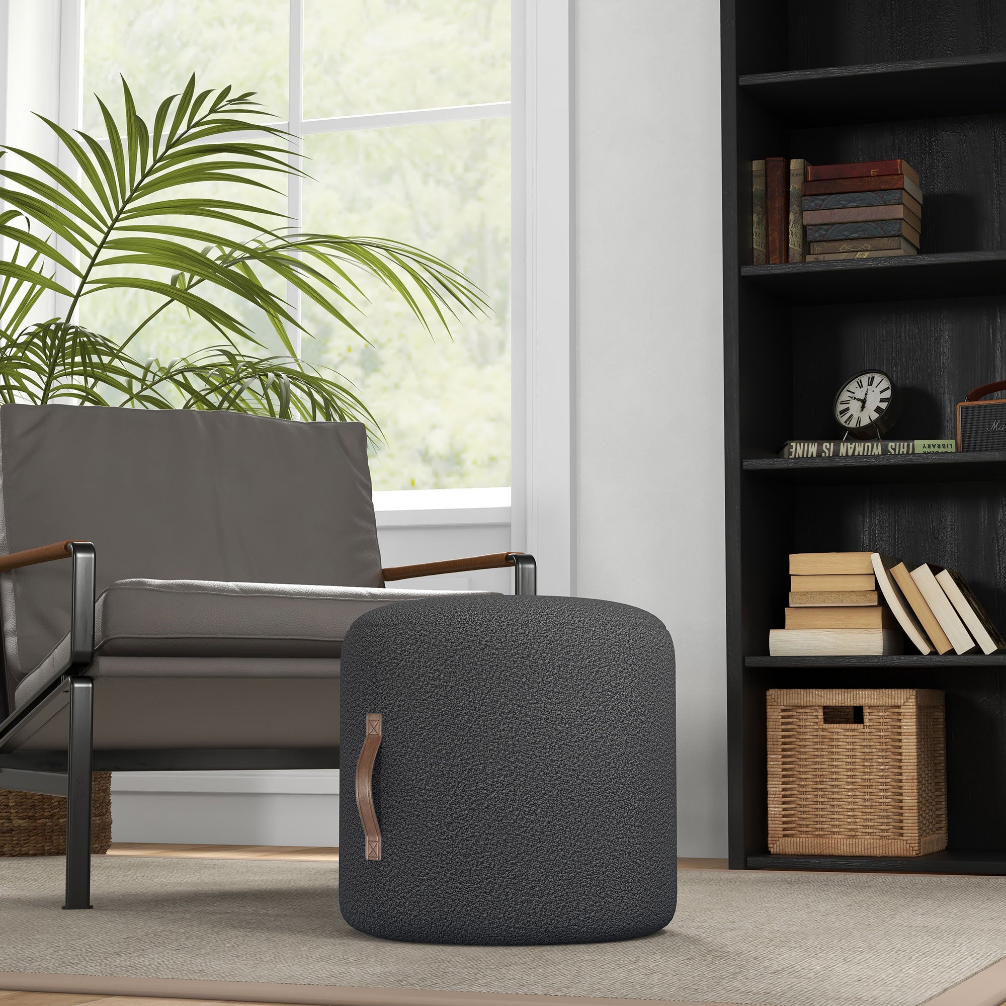 HOMCOM Hocker, Fußhocker in einem modernen Design, Dunkelgrau + Braun