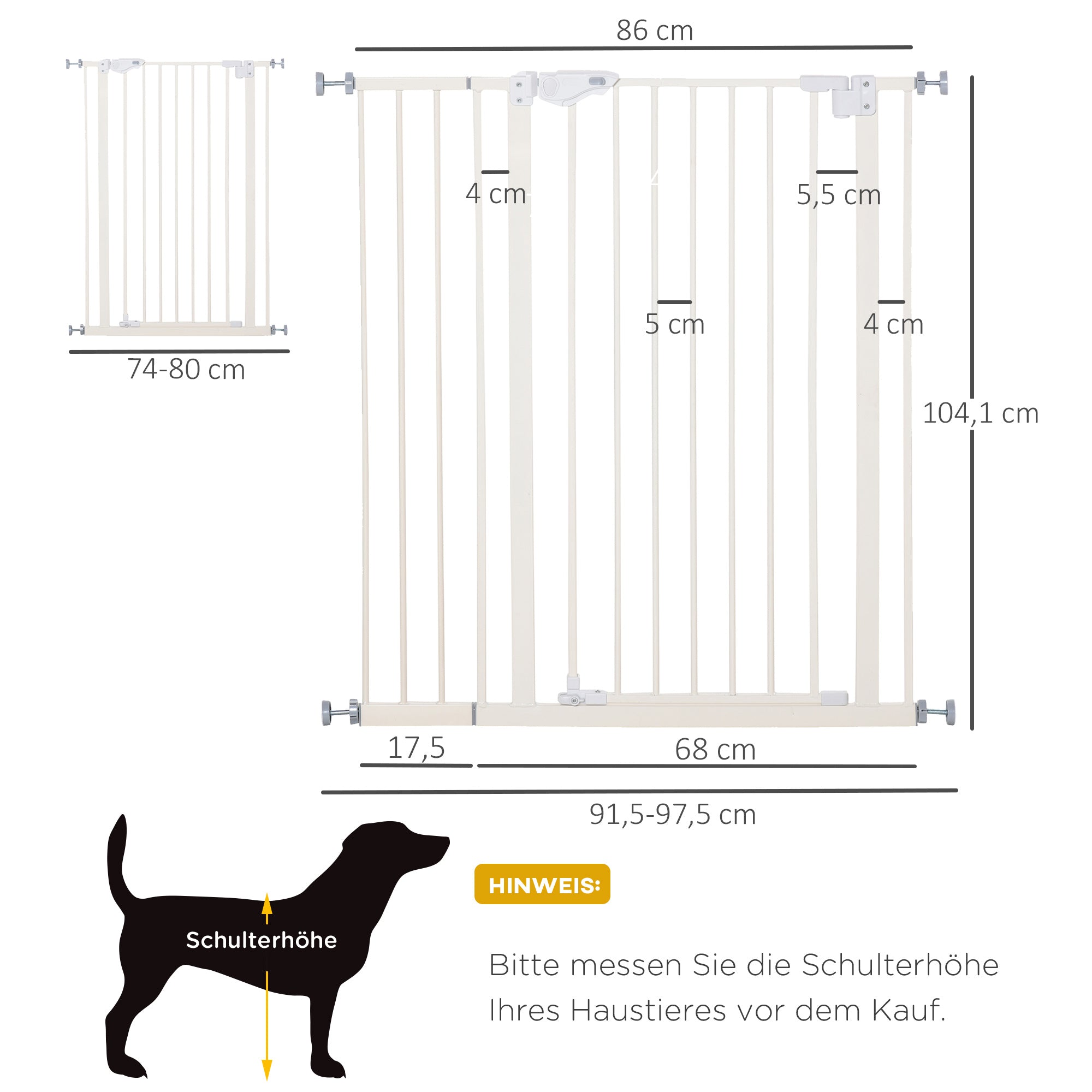 PawHut Absperrgitter für Hunde, extra hoch, Schließautomatik, Metallrahmen, 97,5 x 104,1 cm, Weiß