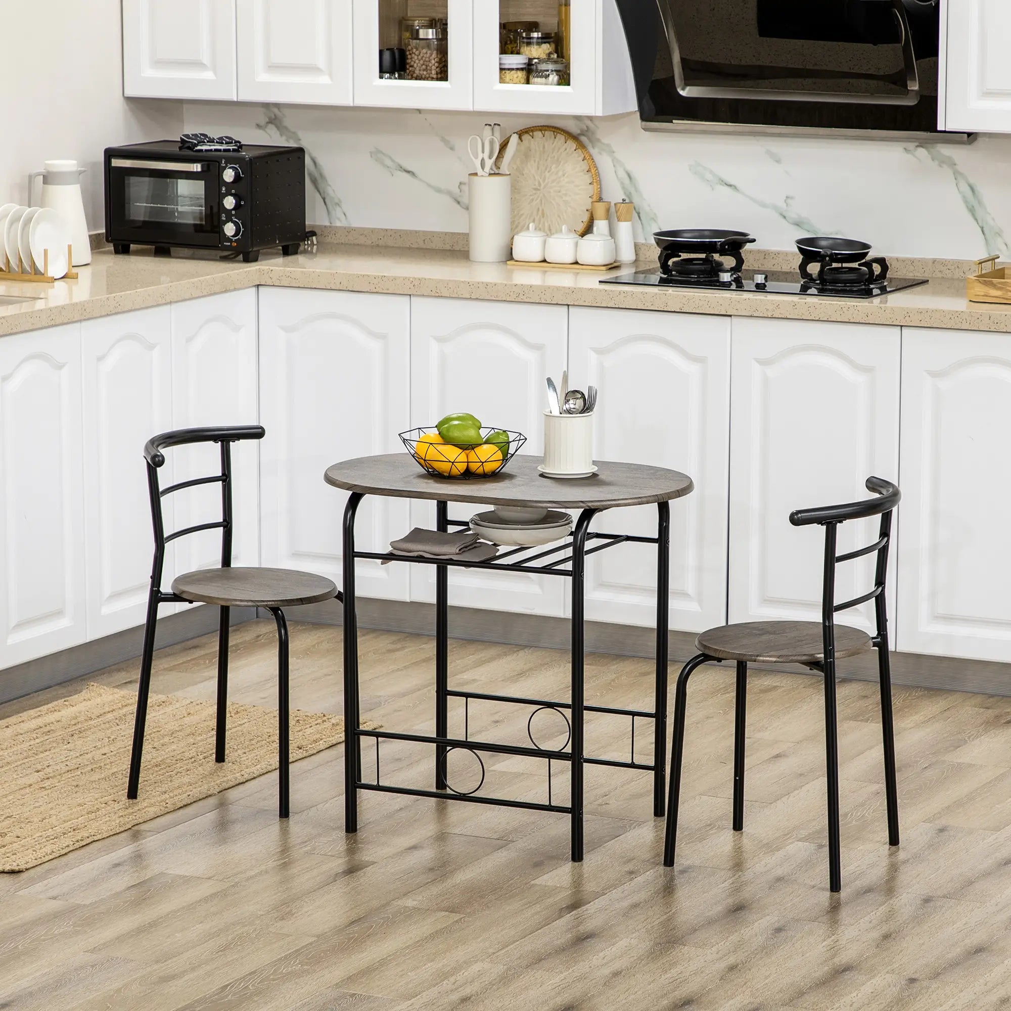 HOMCOM Bistro-Set Esstisch Küchentisch mit Stühlen Set, 1 Tisch, 2 Stühle, 80 cm x 53 cm x 74,5 cm, Schwarz