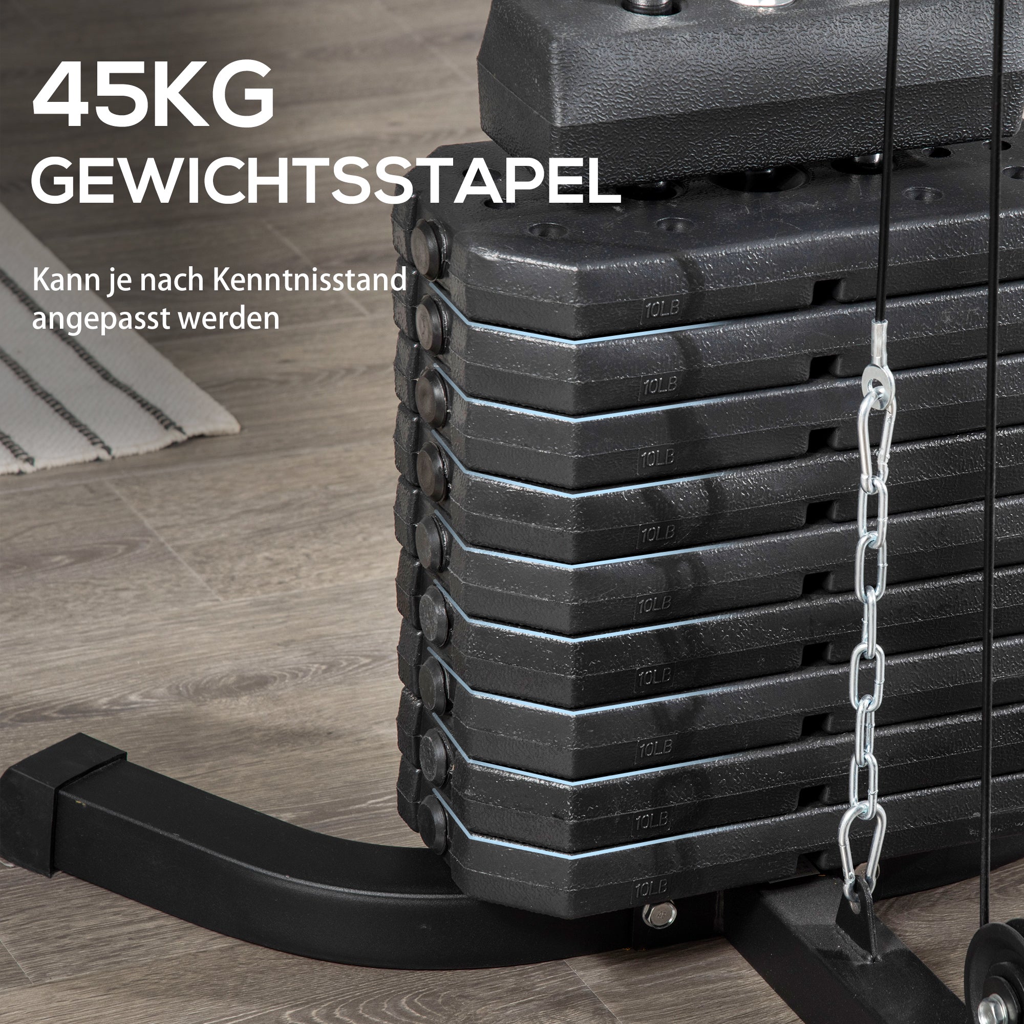 HOMCOM Kraftstation mit 45 kg Gewichtsblock 180 x 108 x 200cm Stahl Schwarz