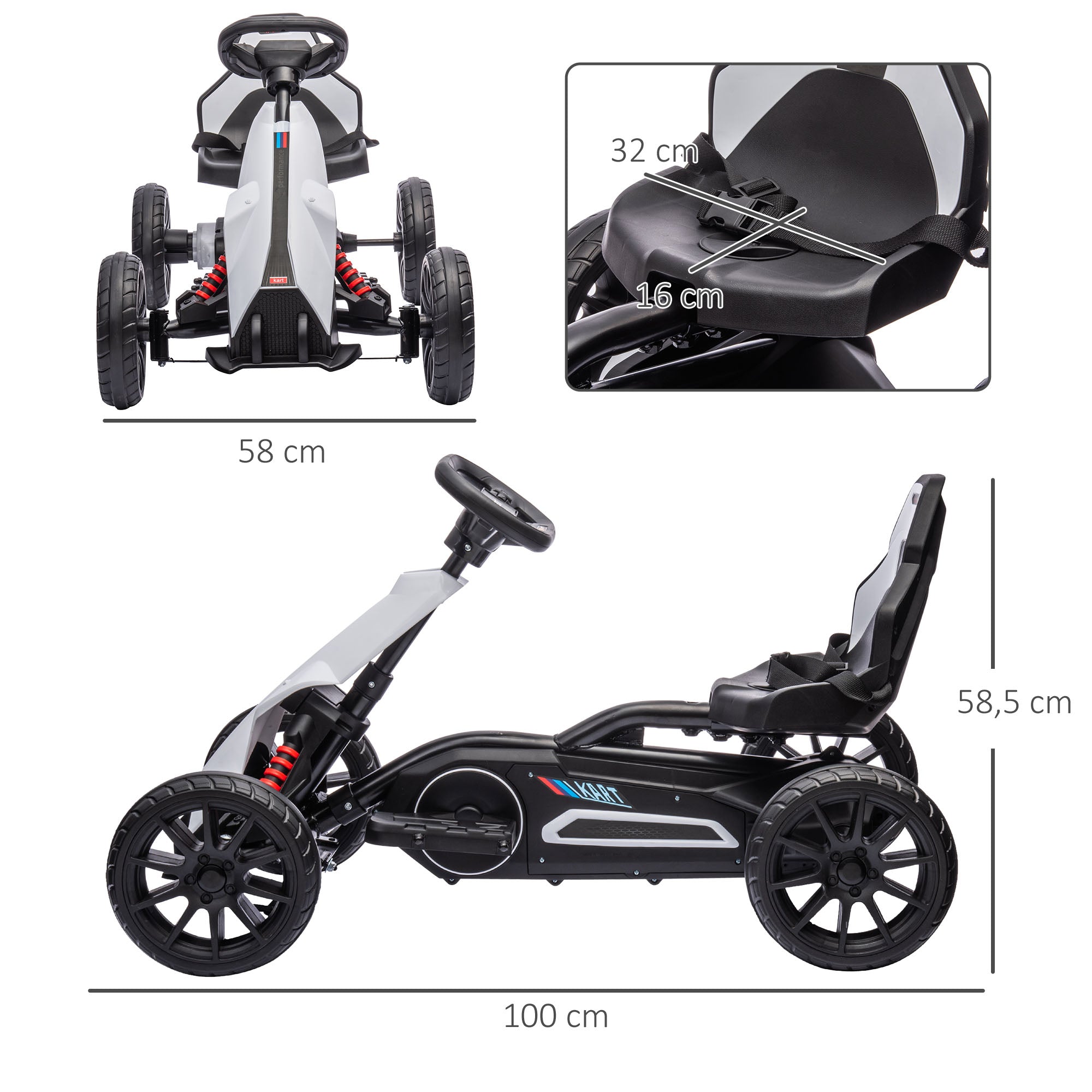 HOMCOM Go-Kart für Kinder, Elektro-Kart, bis 5 km/h, Sicherheitsgurt, Sitz mit Rückenlehne, Kunststoff, Metall, Weiß