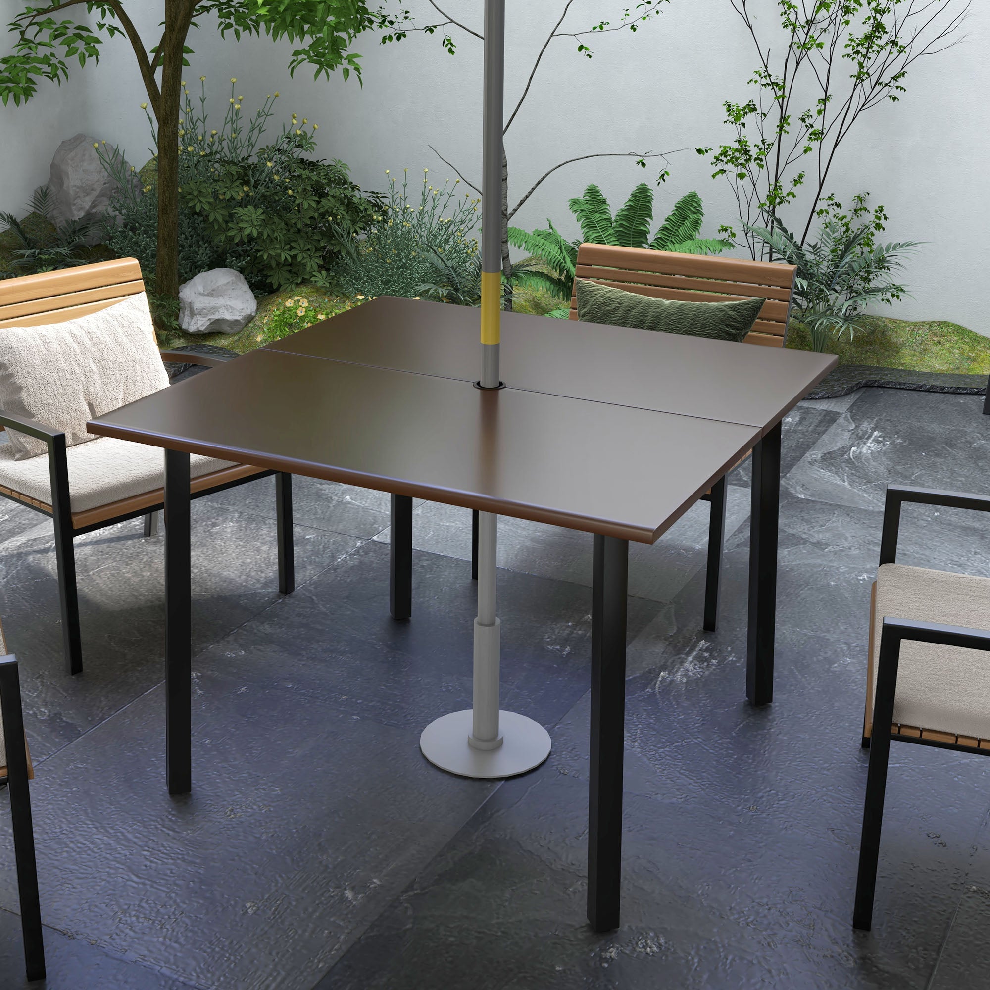 Gartentisch 100x100 cm für 4 Personen, Braun, mit Schirmloch