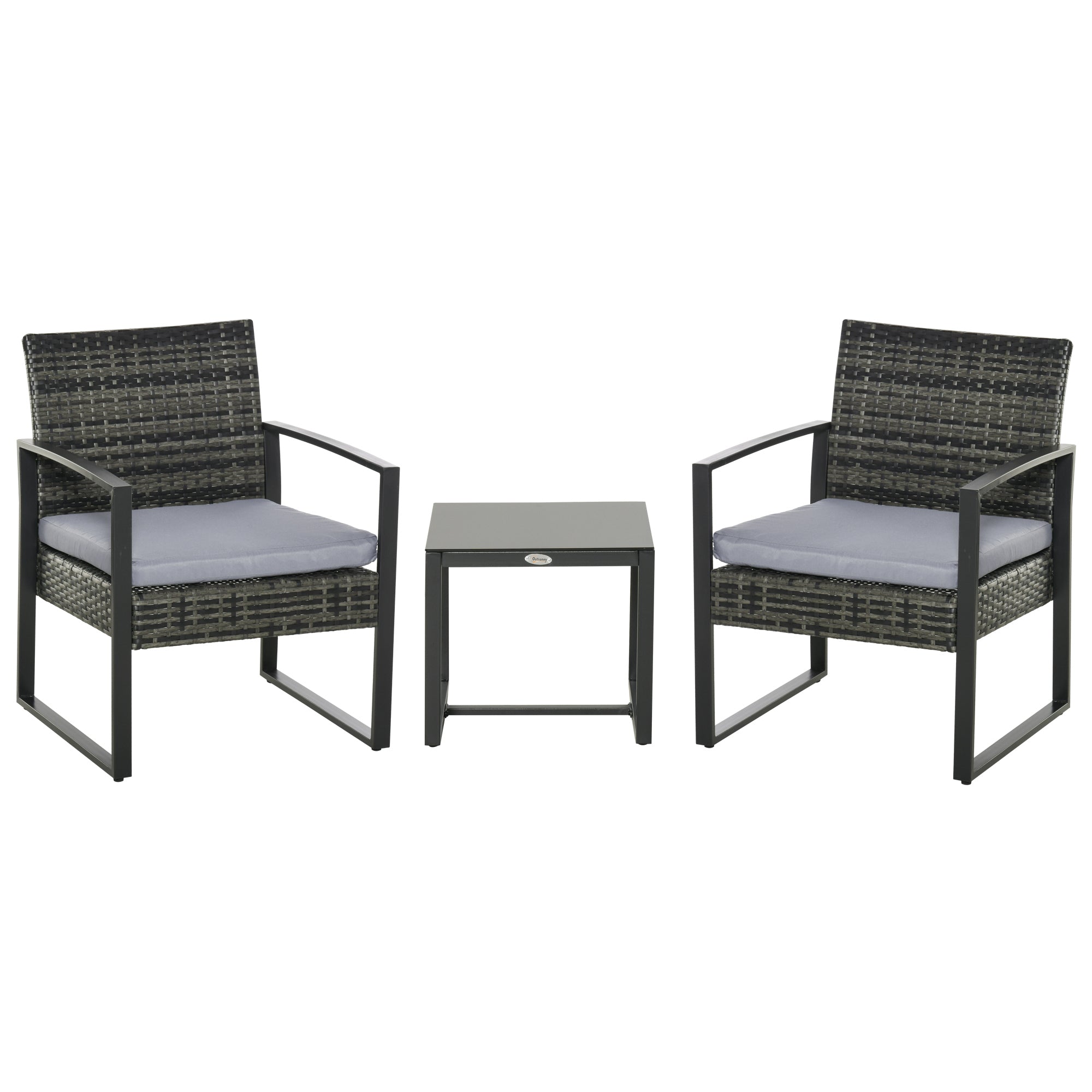 Outsunny Rattan Gartenmöbel Set für 2 Personen Polyrattan Gartenmöbel Set  Balkonmöbel Set mit Kissen Garten Grau