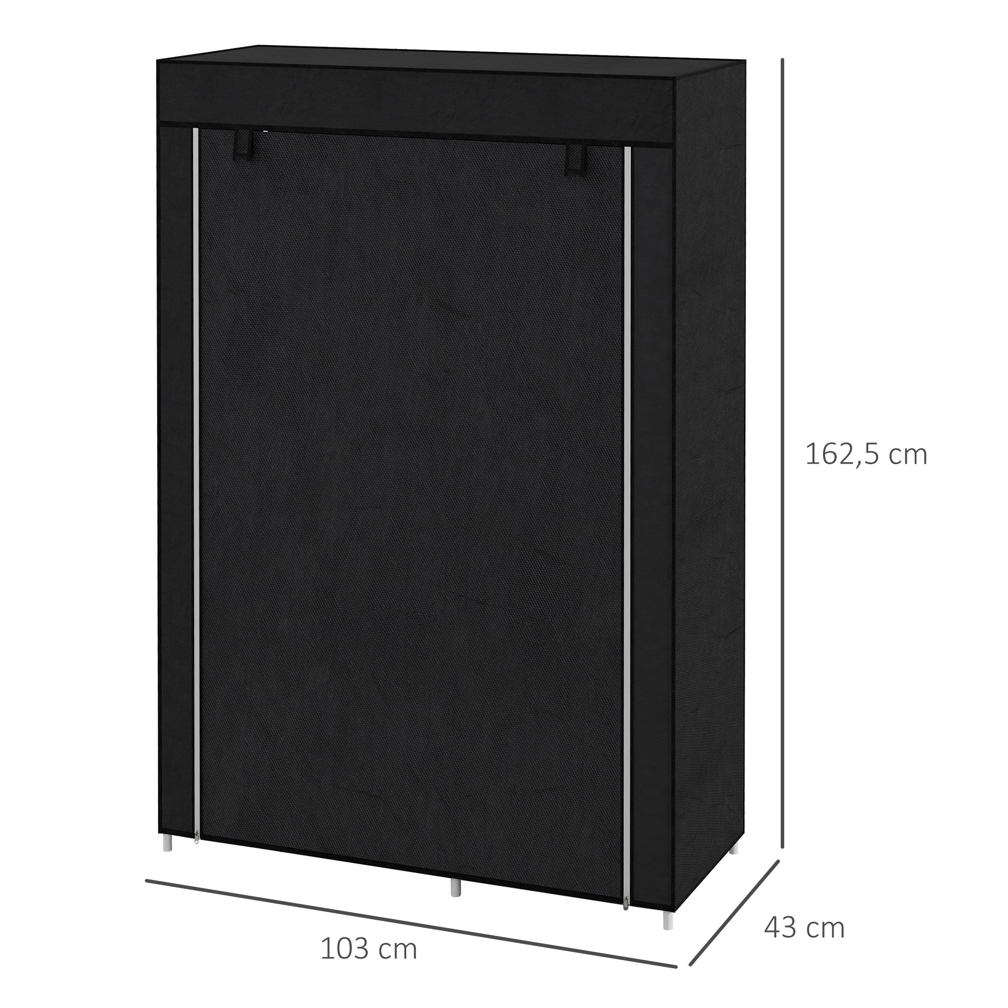 HOMCOM Schrank aus Stoff, Aufbewahrungslösung, 6 Regale, 1 Kleiderstange, Schwarz