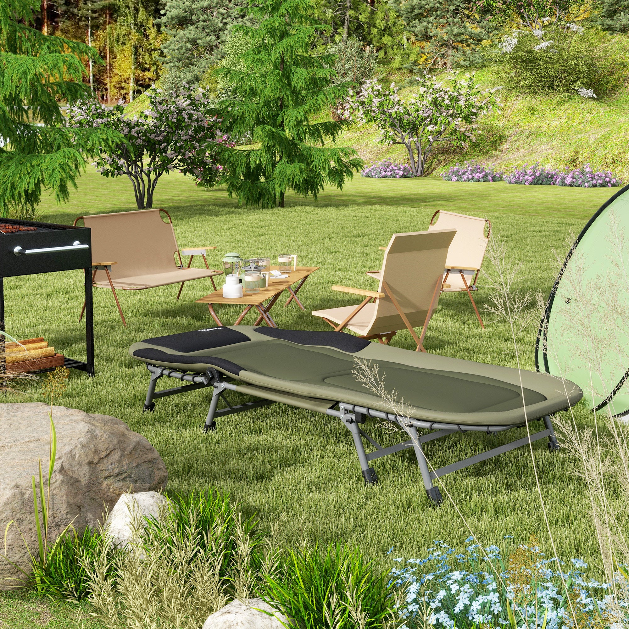 Outsunny Campingliege Campingbett Feldbett, 200 x 85 x 40-55 cm, Grün