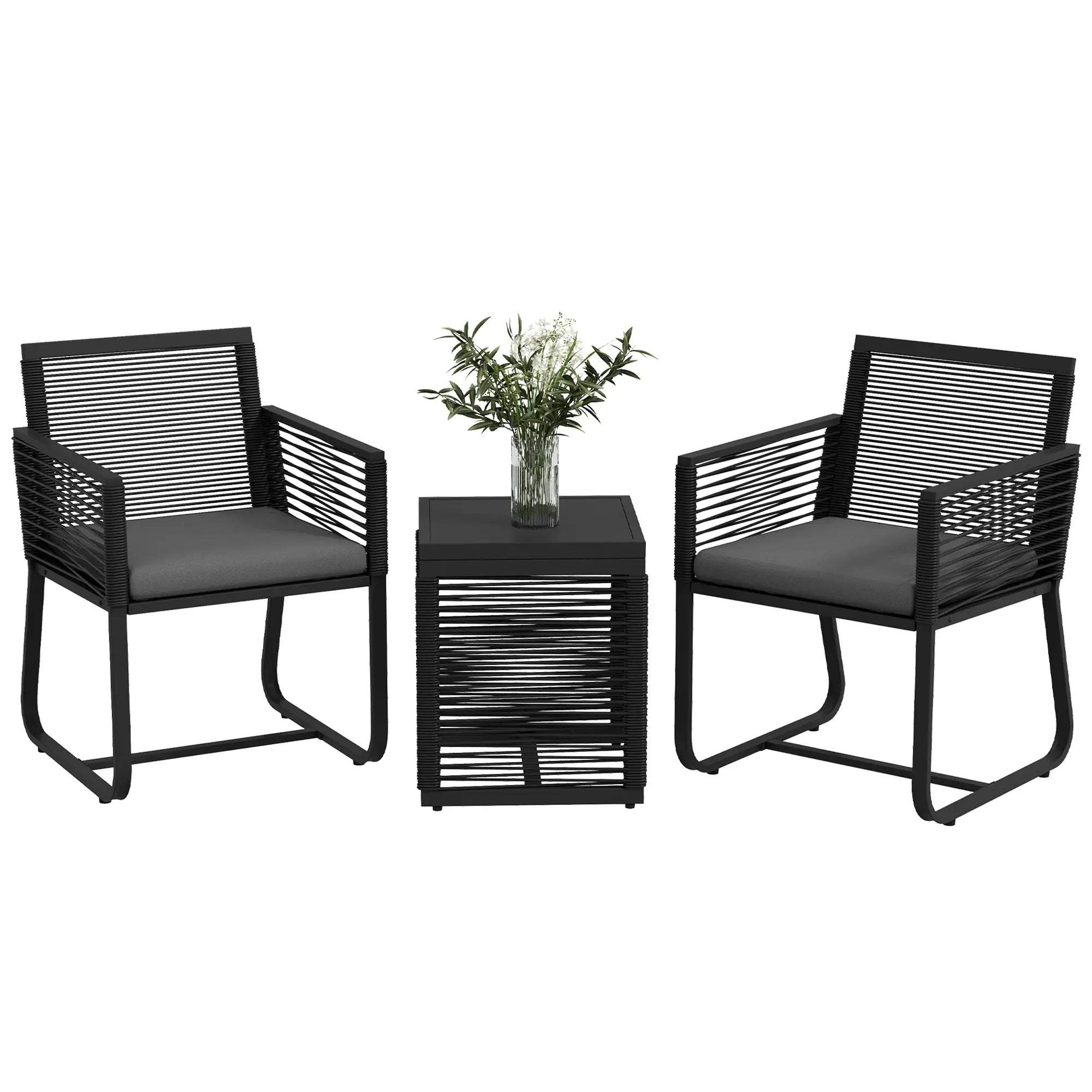 Outsunny Rattan Gartenmöbel Set 3-teilig Outdoor mit Sitzkissen