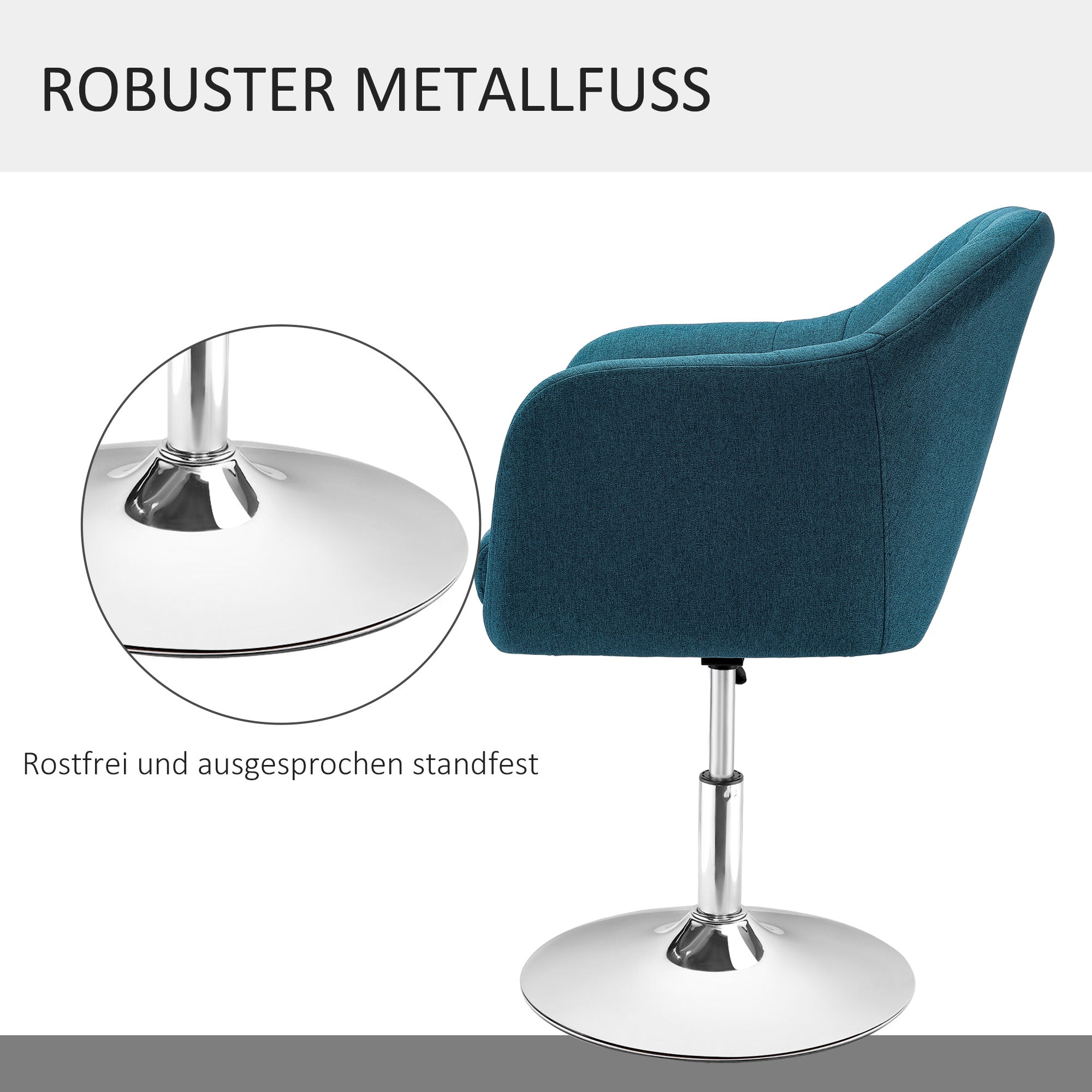 HOMCOM Drehstuhl, leinenartiges Polyester, Metall, 60 x 60 x 79-91 cm, Blau