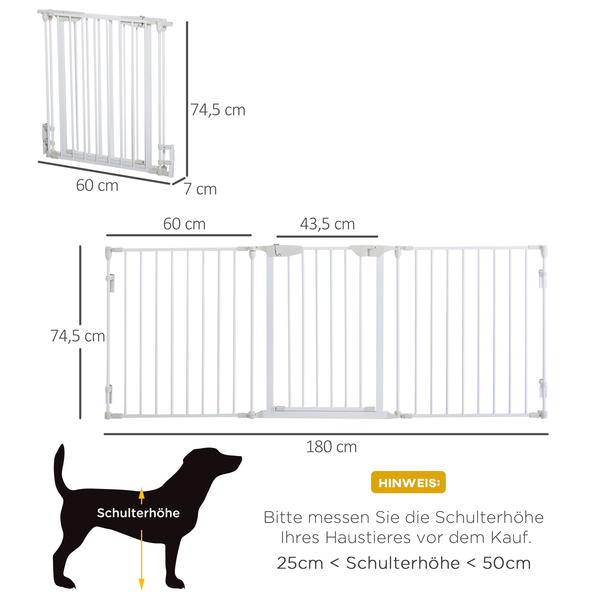 PawHut Absperrgitter für Hunde Schutzgitter Hundegitter Türschutzgitter 3 Elemente inkl. Sicherheitstür, Wandmontierte Haltung für Kamin & Ofen, Metall Weiß 180 x 3 x 74,5 cm
