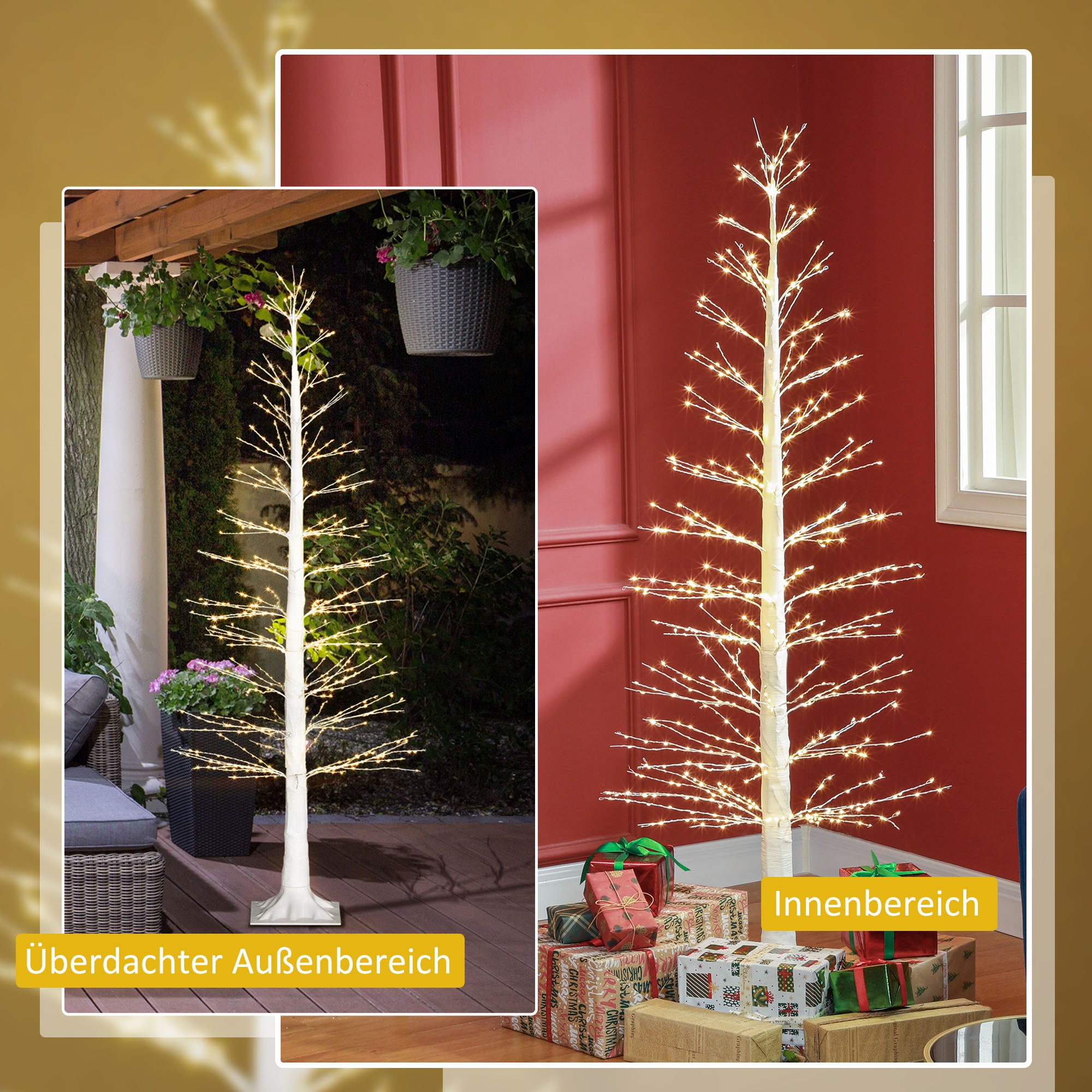 HOMCOM Kunsttanne mit LED-Beleuchtung, 180 cm hoher Weihnachtsbaum, realistische Rinde, Weiß