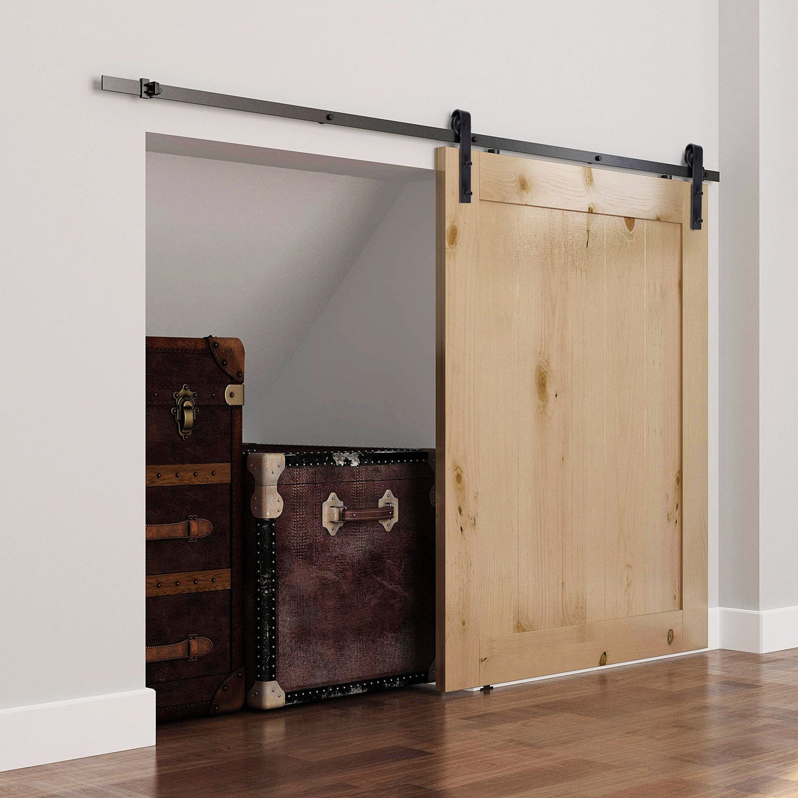 HOMCOM Gleitschienen-Bausatz für Schiebetür, bis 90 kg, Kohlenstoffstahl, 200 cm, Schwarz, inkl. Werkzeuge