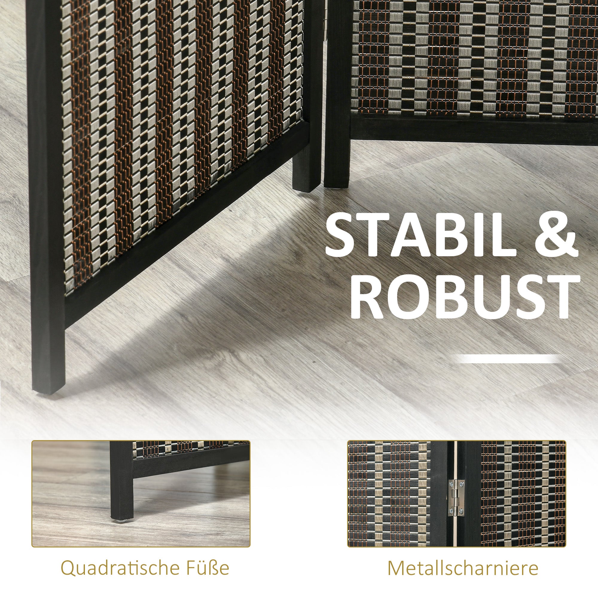 HOMCOM Raumteiler, faltbar, Kiefernholz/Bambus, 180 x 180 cm, Braun/Schwarz