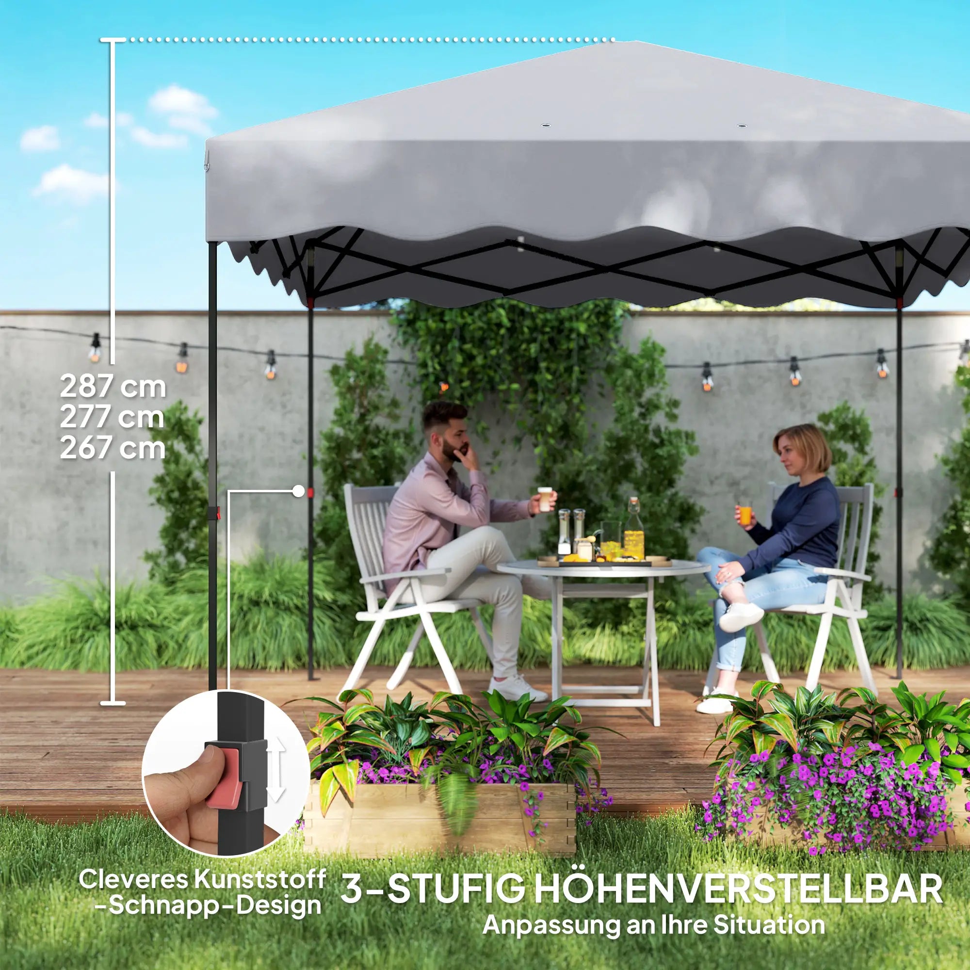 Outsunny Pavillon Faltpavillon UV50+ höhenverstellbar