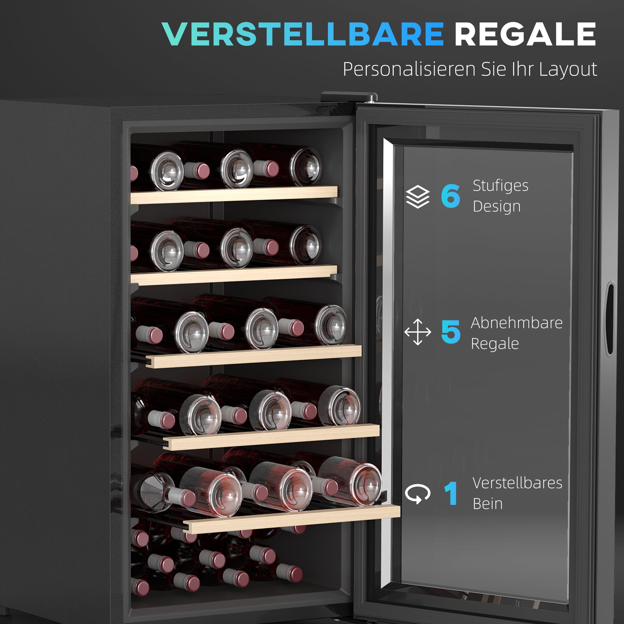 HOMCOM Weinkühlschrank für 41 Weinflaschen, 91 Liter Kapazität, Getränkekühlschrank mit LED-Anzeige, Touchscreen, Schwarz