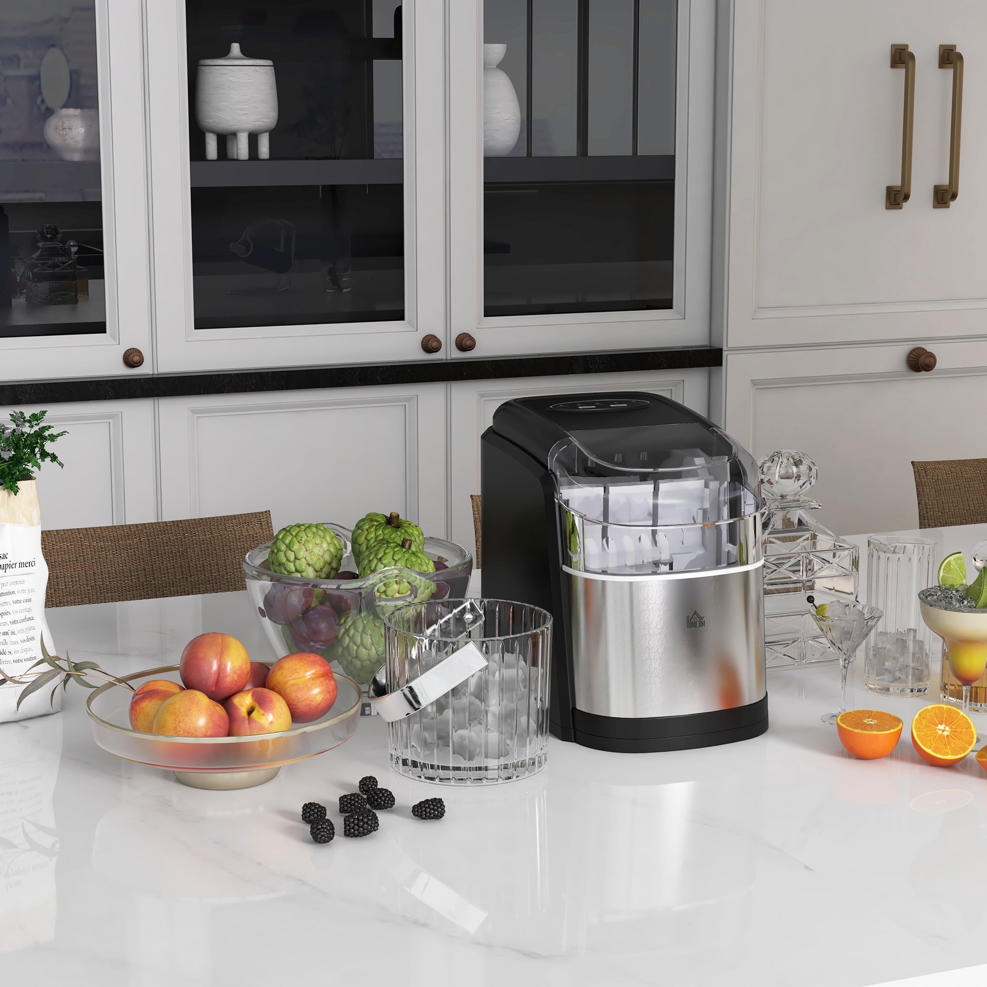 HOMCOM Eiswürfelmaschine Eiswürfelspender, Ice-Maker, 12kg/Tag, 9 Stück/ 6-12Minuten, Silber
