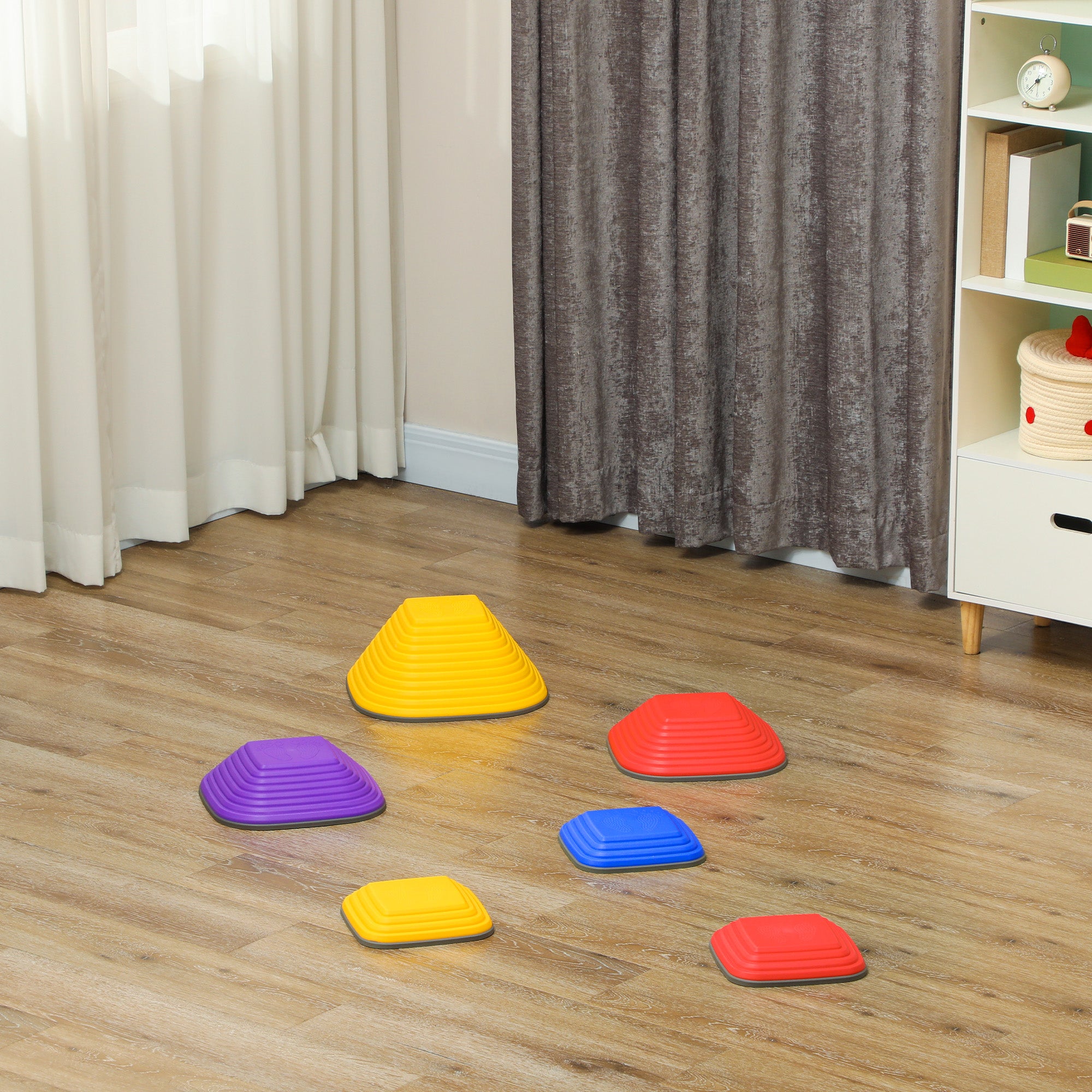 AIYAPLAY Balance-Trittsteine für Kinder, 6 Teile, Rutschfest, Hindernislauf-Steine, für Motorik-Förderung, Kunststoff, Bunt