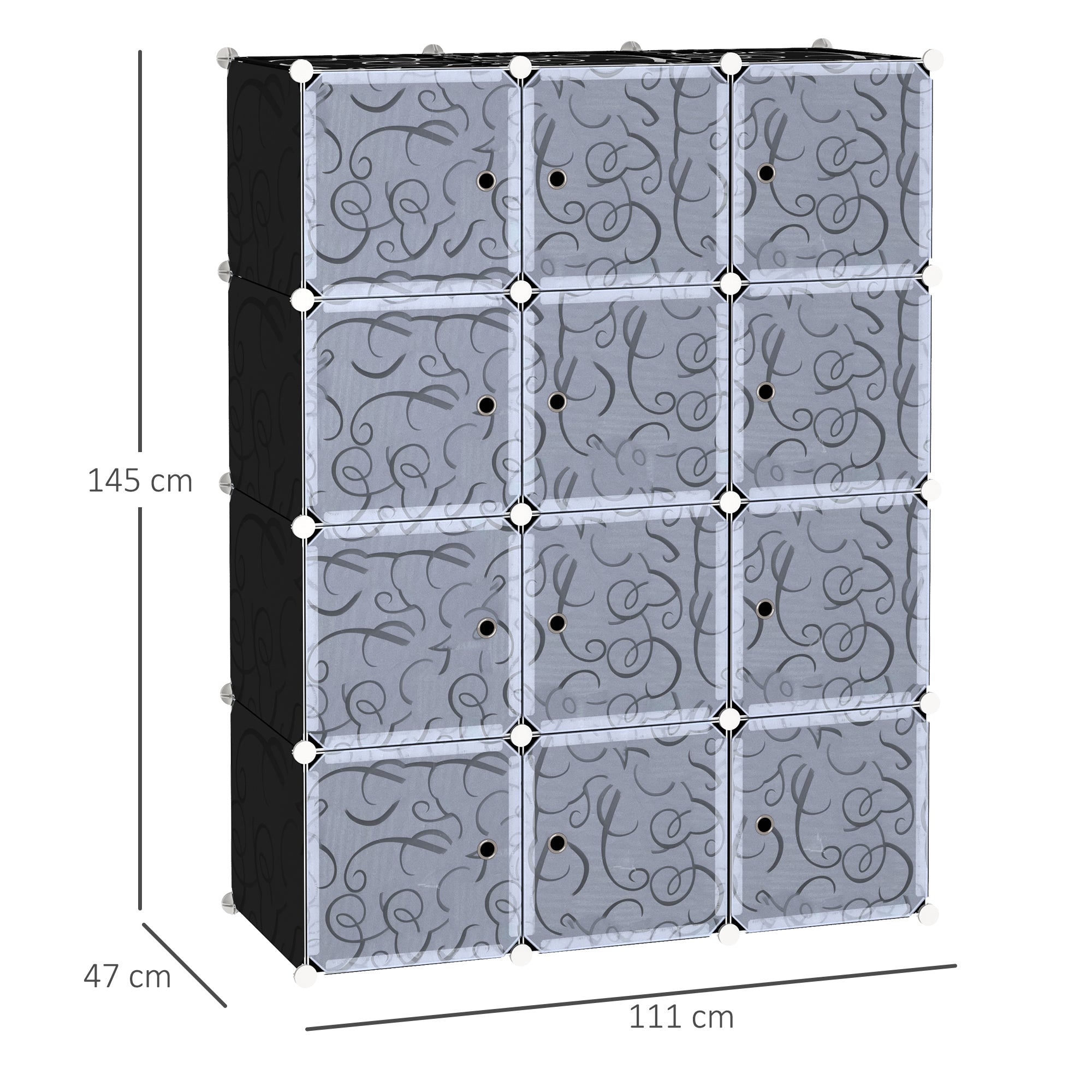 HOMCOM DIY Kleiderschrank Regalsystem mit 2 große und 9 kleinen Würfeln DIY-Würfelregal, Schuhregal, Aufbewahrungsregal für Büchern Spielzeug Schwarz 111 x 47 x 145 cm