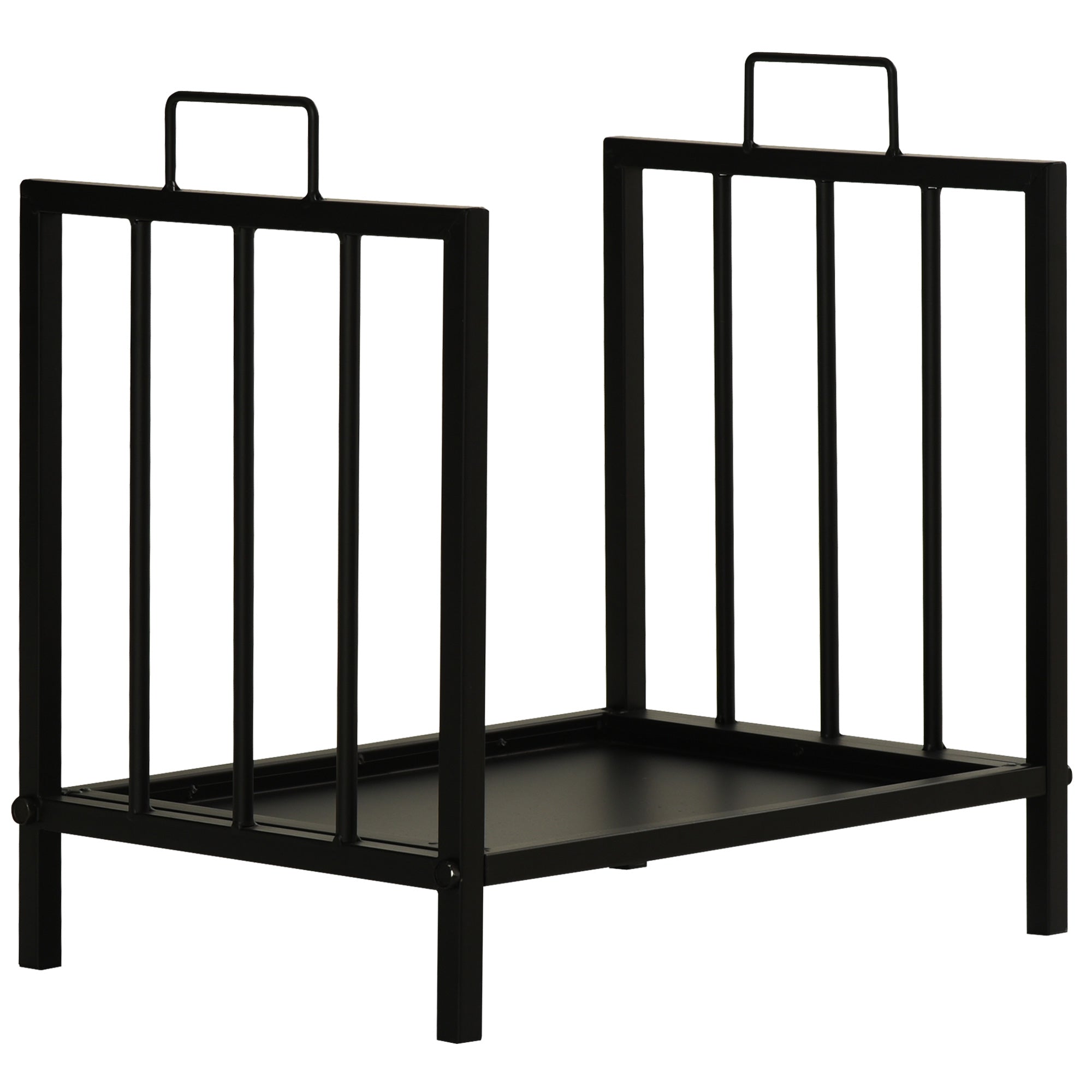 Outsunny Kaminholzregal Kaminholzständer mit zwei Griffen Kaminbesteck 50 kg belastbar Feuerholzablage Kaminwerkzeug Metall Schwarz 39 x 32,5 x 46 cm