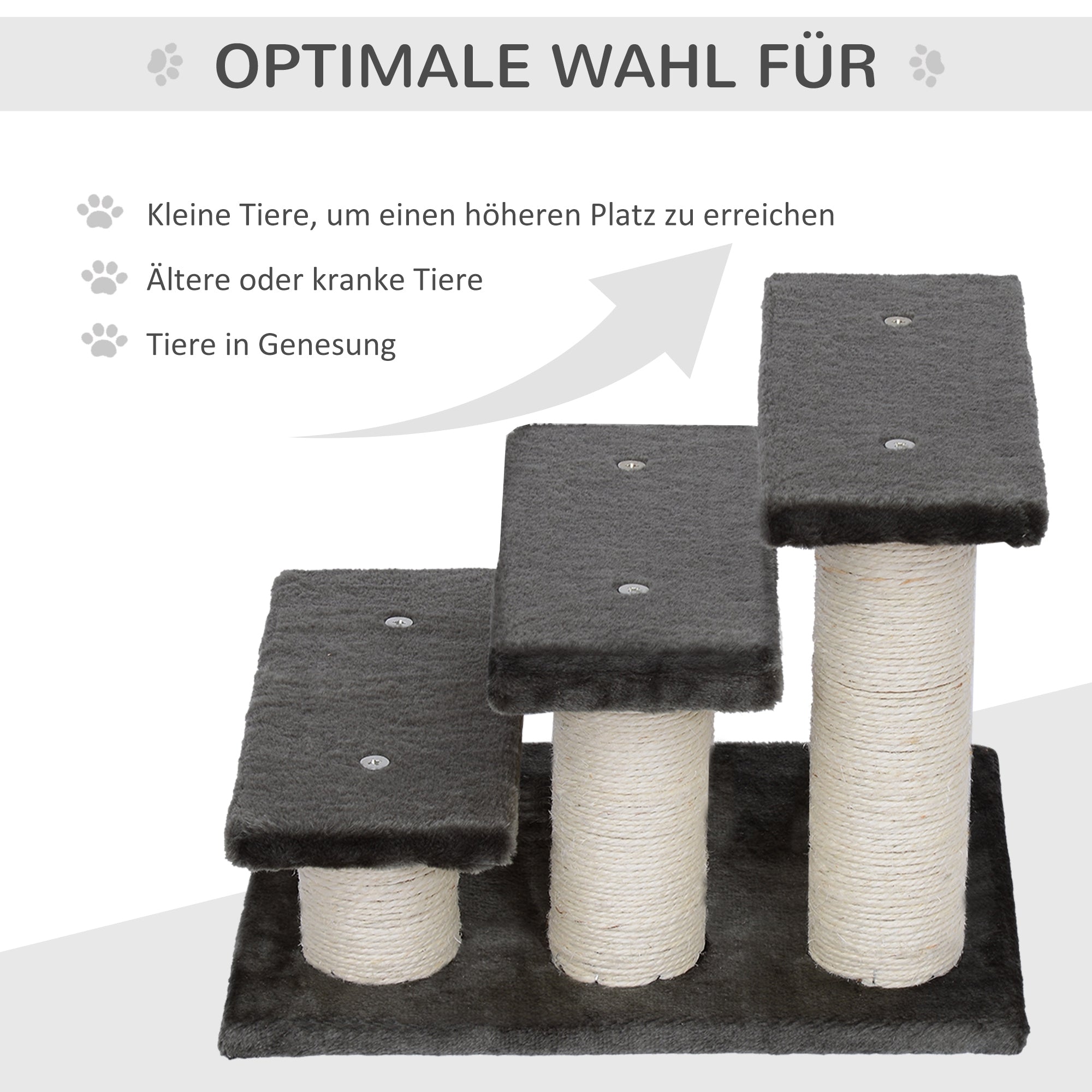 PawHut Hundetreppe 3 Stufen 34 cm Hoch Haustiertreppe für Hunde Katze Katzentreppe Hunderampe Einstiegshilfe für Bett, Sofa, Couch Dunkelgrau