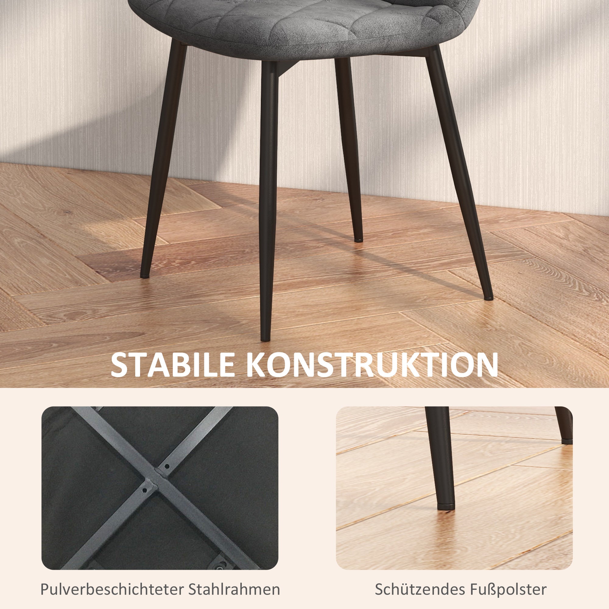 HOMCOM Esszimmerstühle, 4er-Set Küchenstühle mit Rückenlehne, Samtoptik, Polsterstühle mit Metallbeinen, für Esstisch, Grau