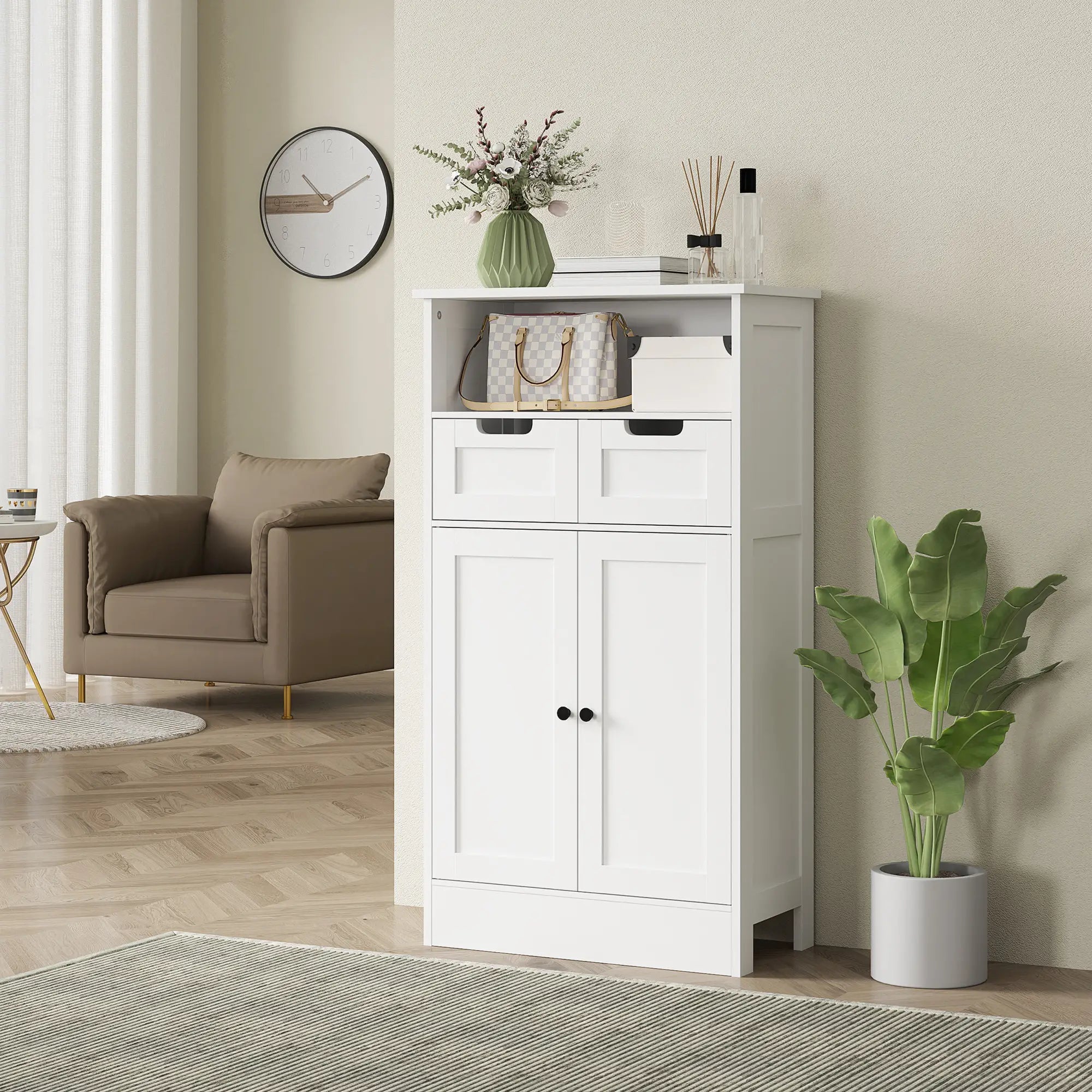 kleankin Badzimmerschrank 60x30x108,8 cm Weiß mit 2 Schubladen