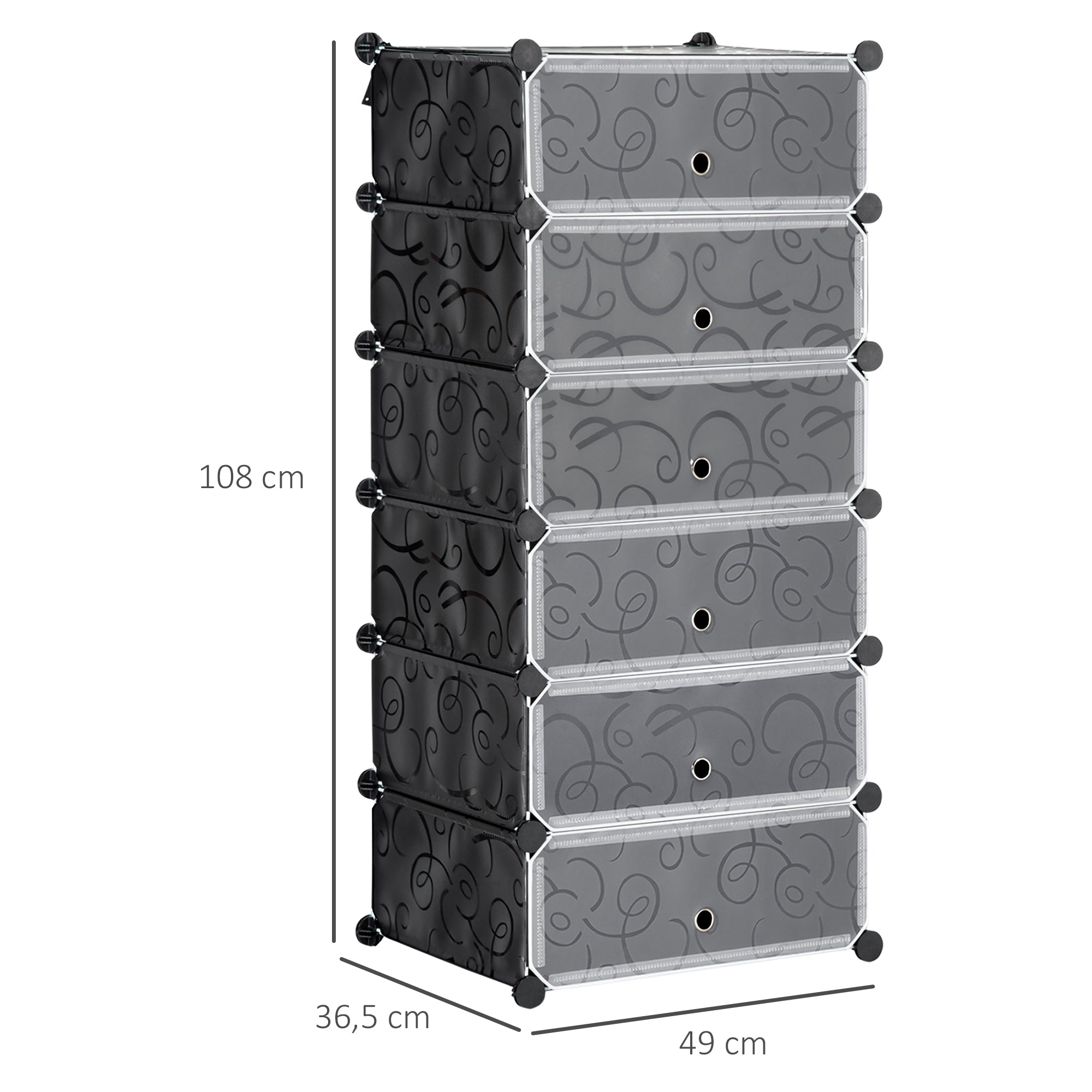 HOMCOM Modulares Regalsystem für 6 Paar Schuhe, 49 cm x 36,5 cm x 108 cm, Schwarz