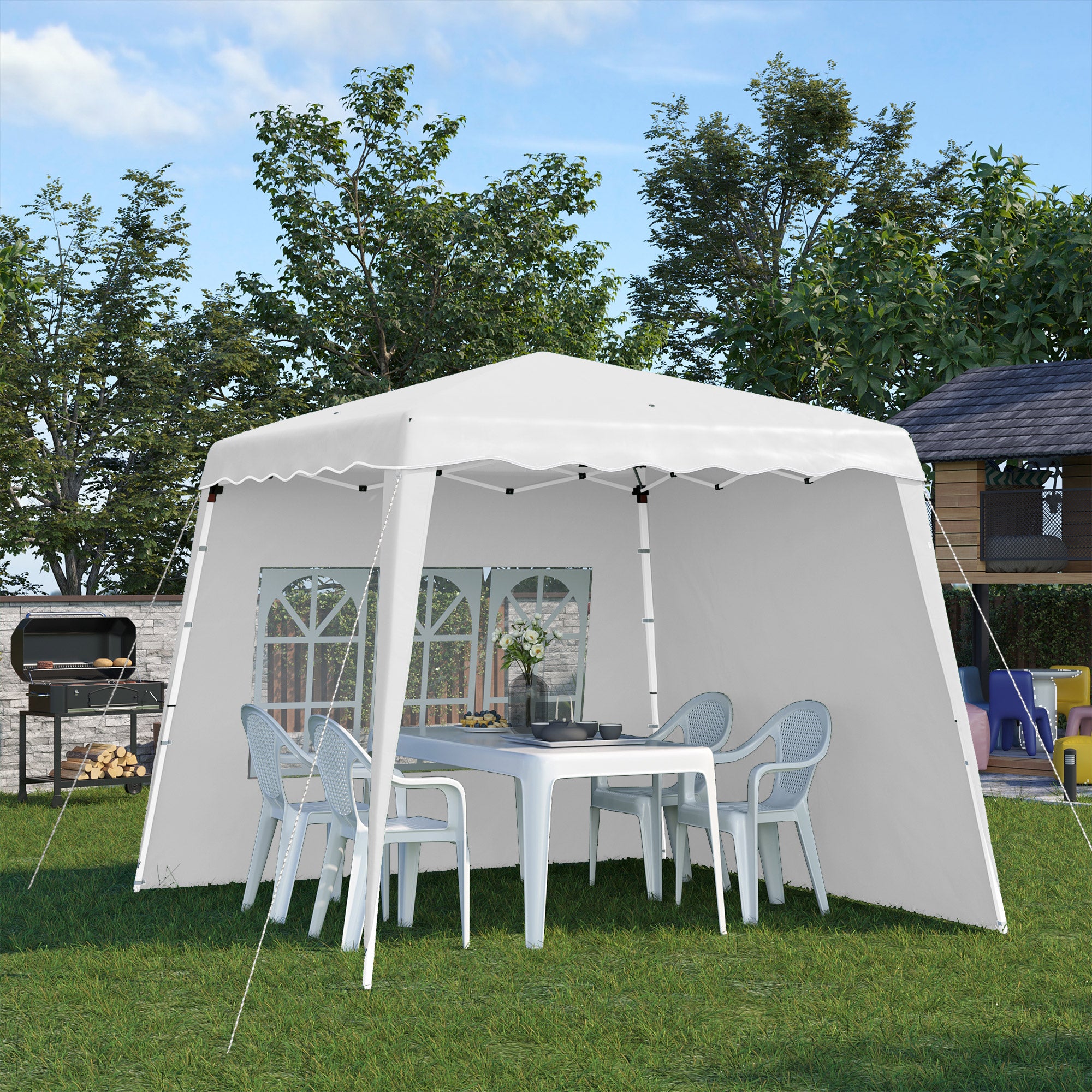 Outsunny Pop Up Pavillion Faltpavillion, inkl. Fernstern, wetterbeständig, 240 x 240 x 250 cm, Weiß