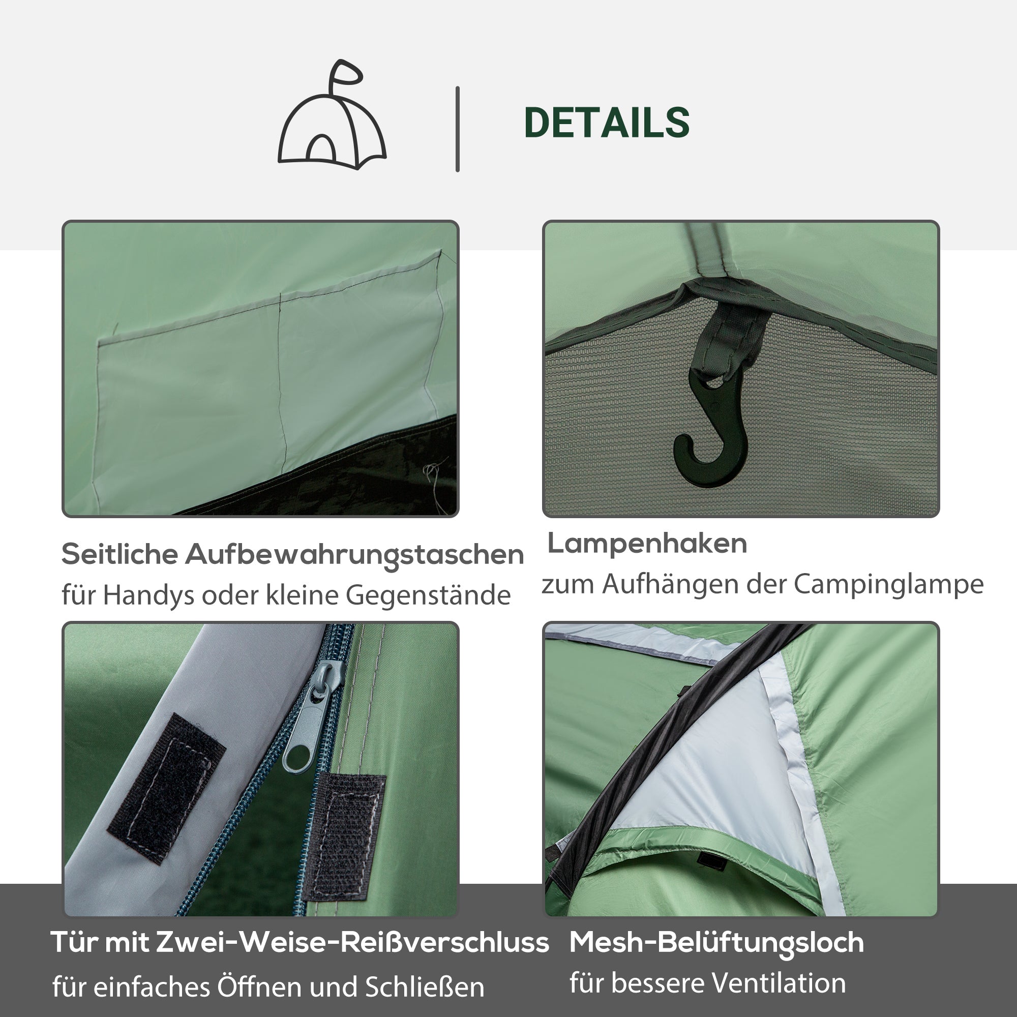 Outsunny Campingzelt für 2-3 Personen stabil wasserdicht Familienzelt mit Seitentür Fenster Packtasche, Zelt mit 2000mm Wassersäule Tunnelzelt Kuppelzelt für Camping Reise Trekking Garten, Dunkelgrün