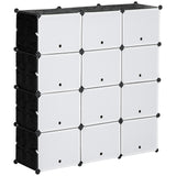 HOMCOM Modulares Regalsystem, Steckregal, zusammensetzbar aus 12 Würfeln 125 x 32 x 125 cm, Kunststoff+Stahl Schwarz