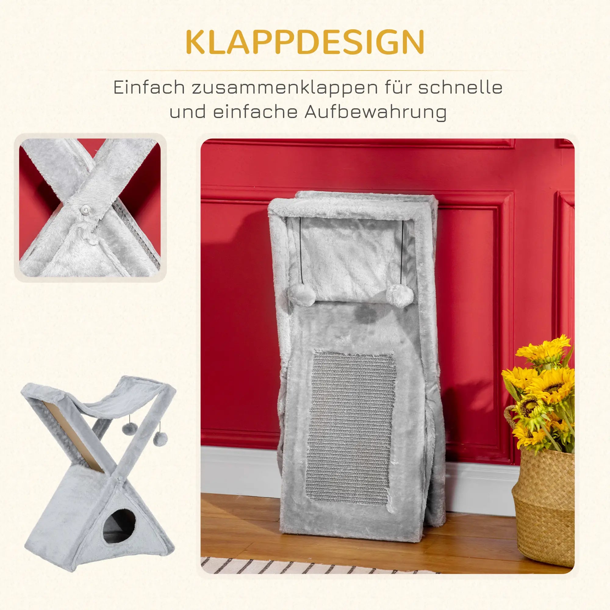 PawHut Kratzbaum klappbar mit Höhle und Hängematte
