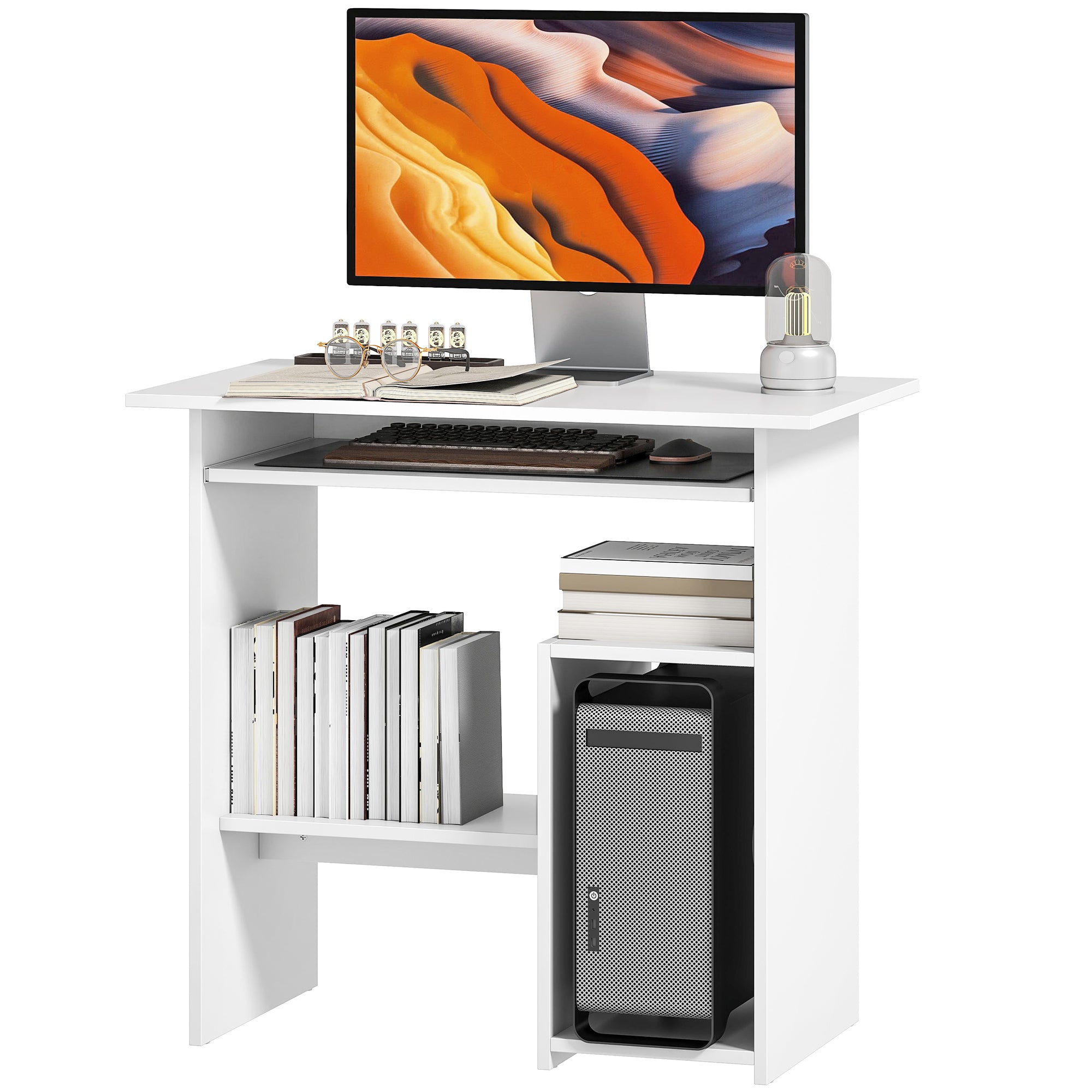 HOMCOM Computertisch, Schreibtisch, Spanplatte, Metall, 80 x 45 x 75 cm, Weiß