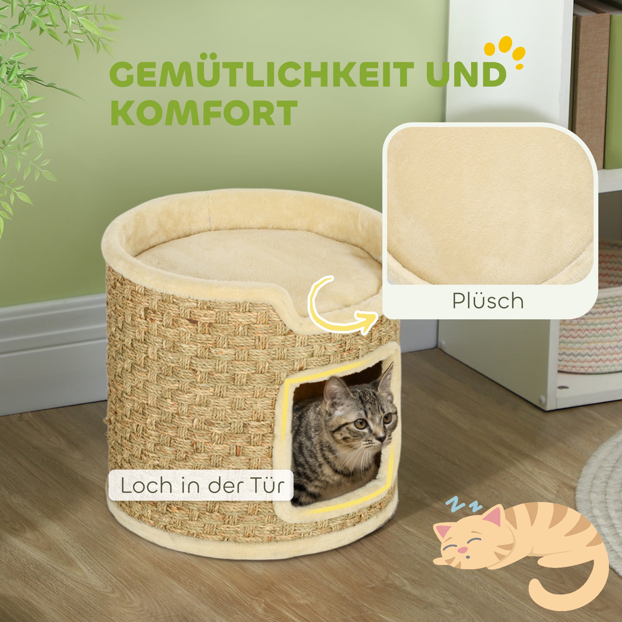 PawHut Katzenkratzbaum, Spiel- und Entspannungsbereich, Plüsch, Φ38 x 37H cm, Khaki-Beige, bis zu 5 kg
