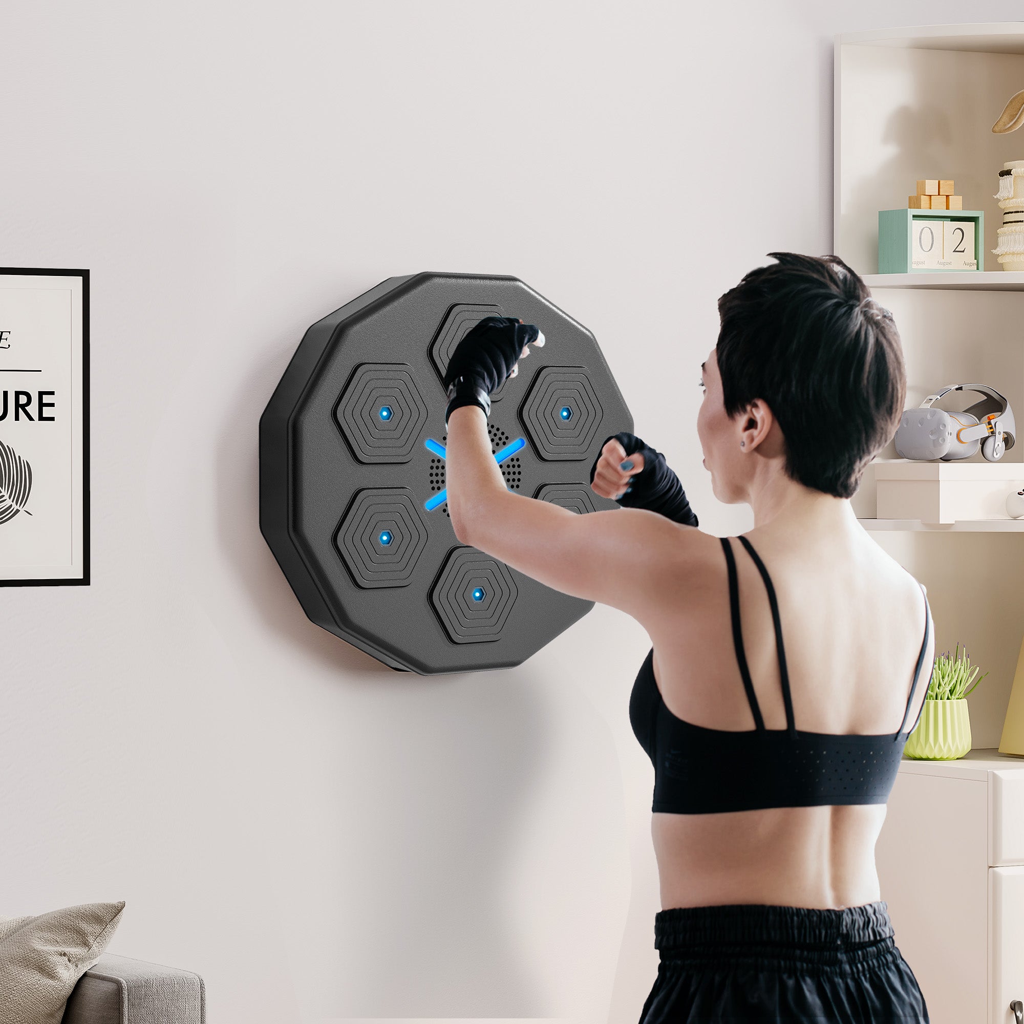 SPORTNOW Boxtrainer mit Musikfunktion, Bluetooth, leuchtende Punkte, Wandaufhängung, Kunstleder, Schwarz