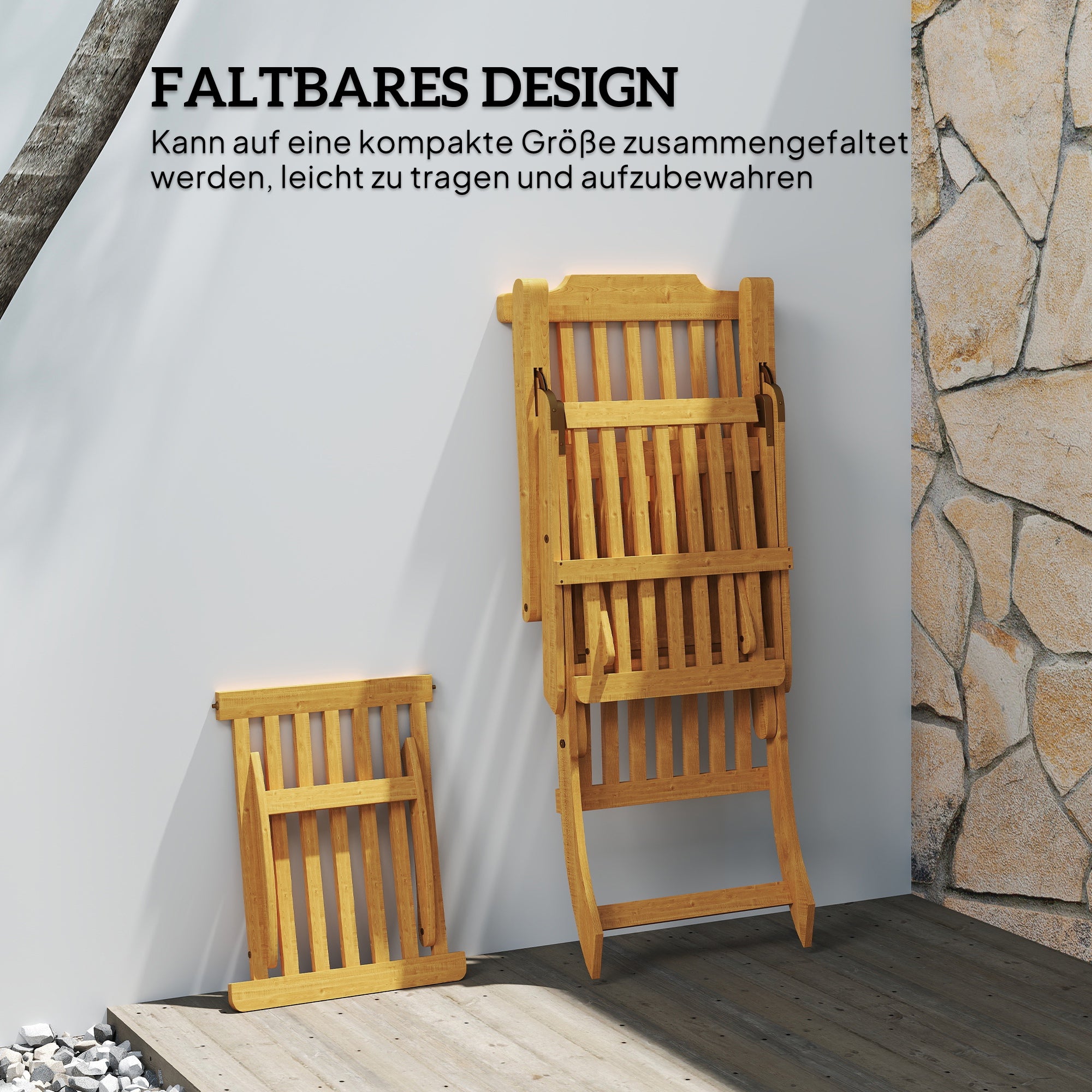 Outsunny Sonnenliege Holz klappbar Gartenliege mit Fußstütze, Matratze, Liegestuhl bis 160 kg belastbar Teak