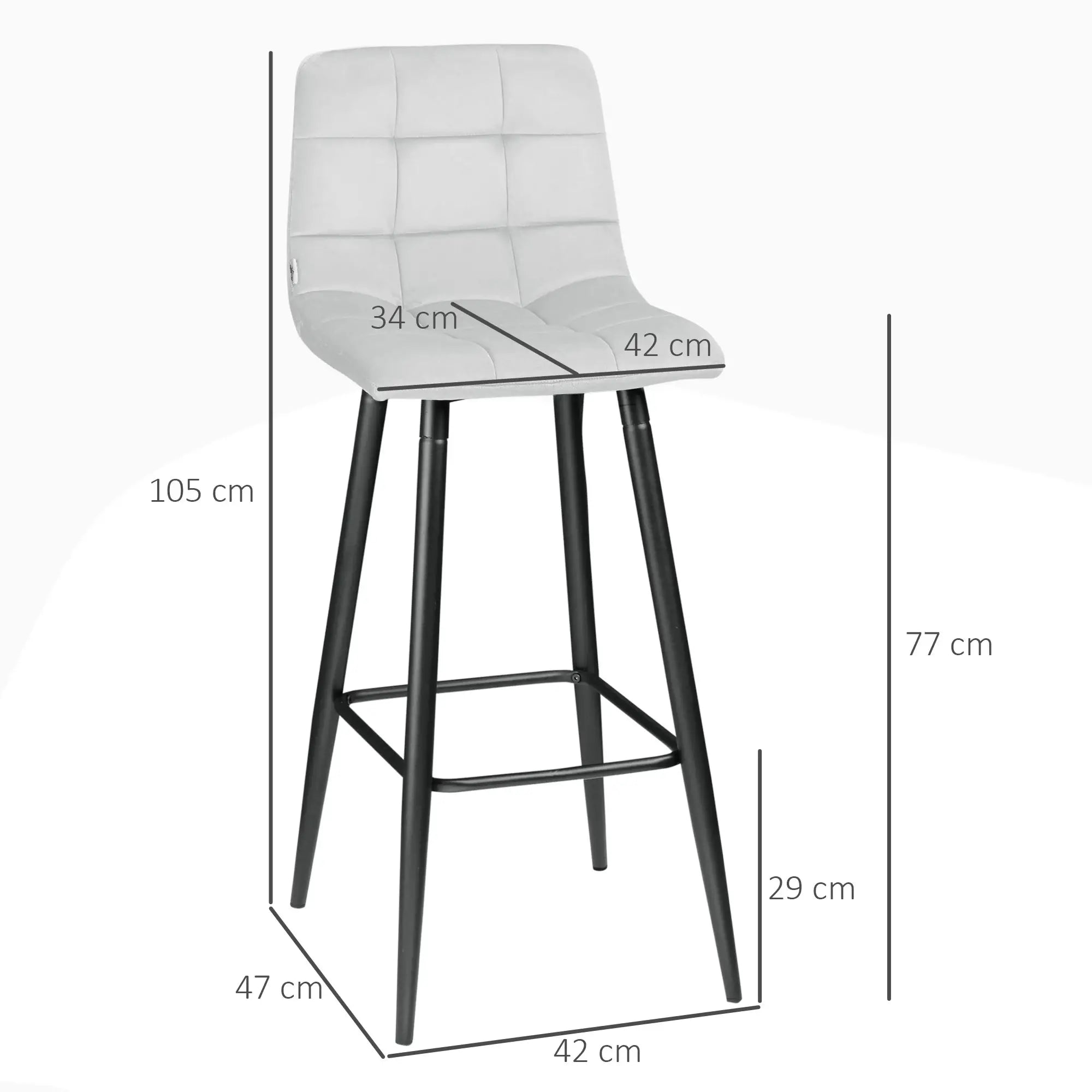 HOMCOM Barhocker 2er-Set mit Rückenlehne & Samtbezug