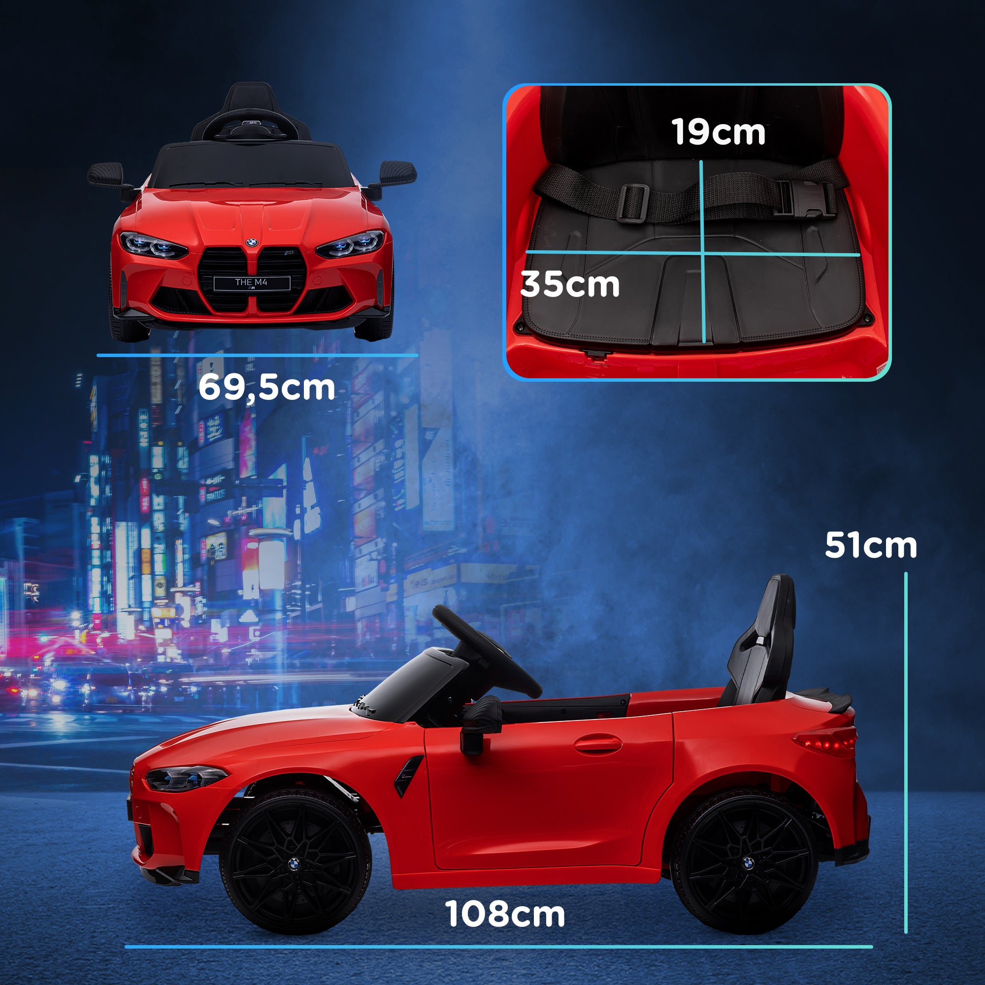 AIYAPLAY Elektro Kinderauto BMW M4, Sound & Licht, 3-5 km/h, inkl. Fernsteuerung, für 3-5 Jahre, Rot