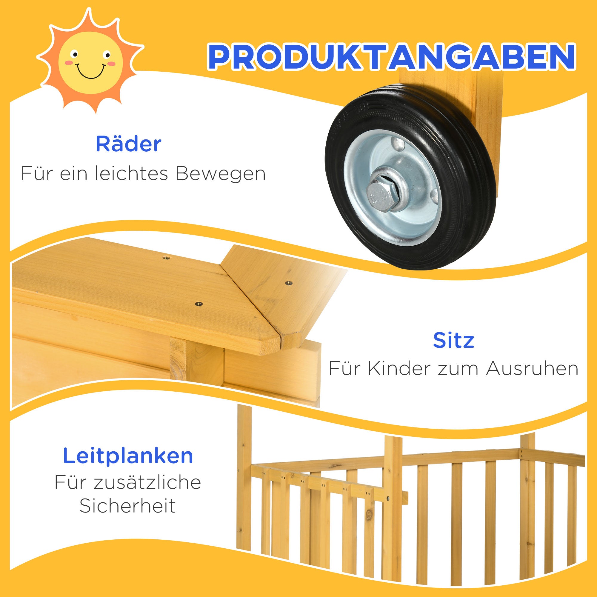 Outsunny Sandkasten Sandkasten mit Spielhaus Sandkasten mit Dach, 133 x 129 x 137, 5 cm, Natur + Blau