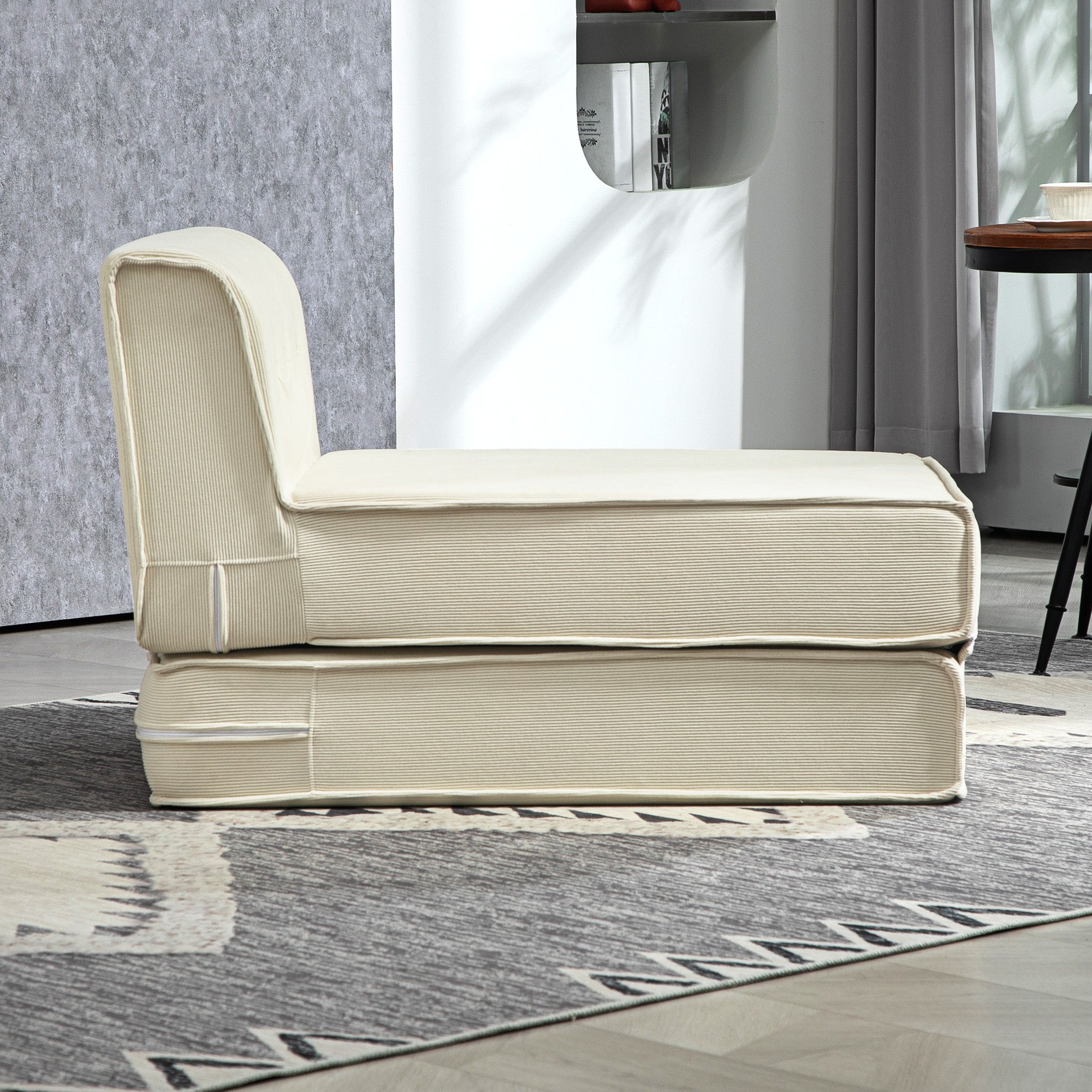 HOMCOM Bodensofa, faltbare Gästematratze, leicht, Cordbezug, 73x100x65 cm, Cremeweiß