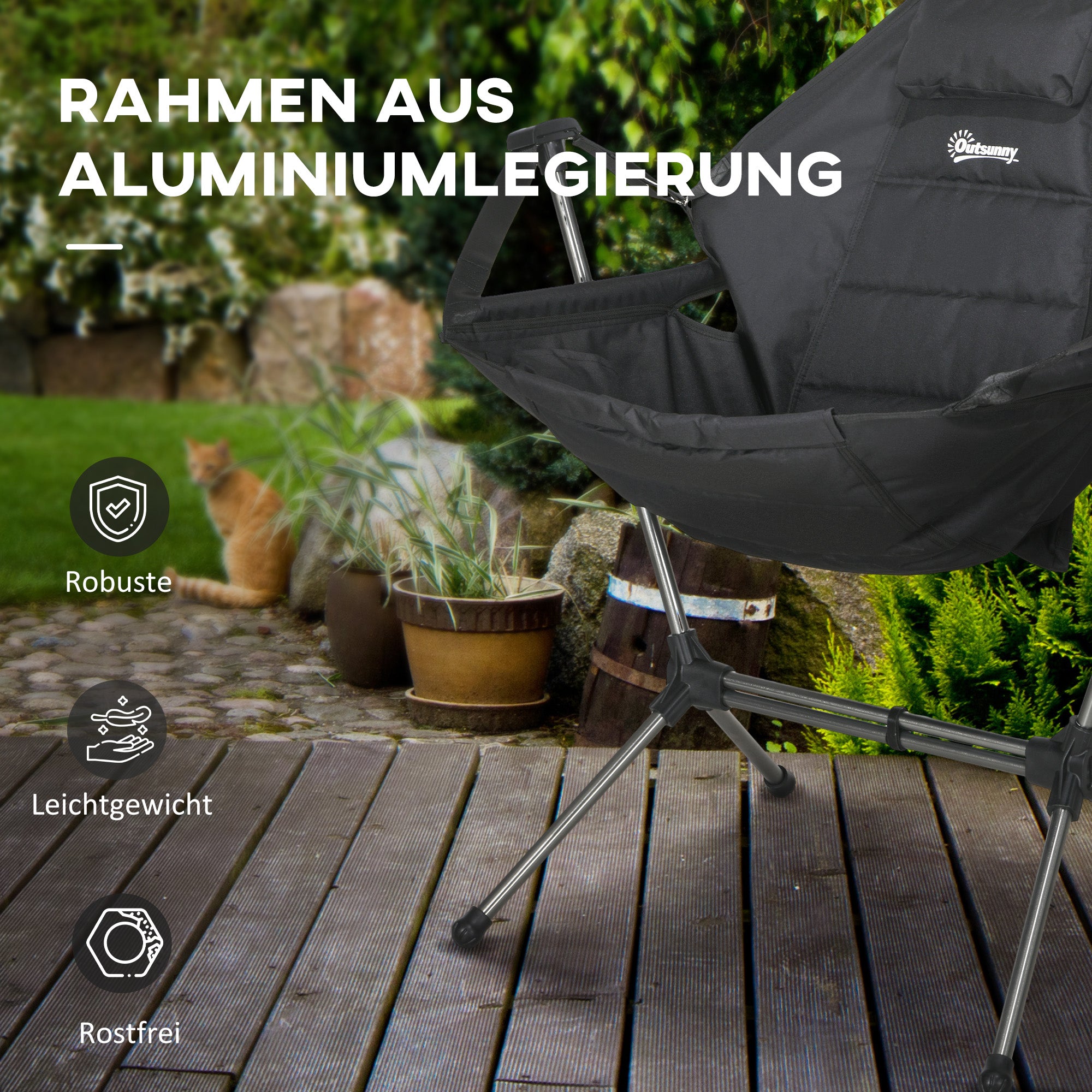 Outsunny Camping-Schaukelstuhl, faltbar, verstellbare Rückenlehne, Aluminiumrahmen, 54 x 100 x 101cm, Schwarz
