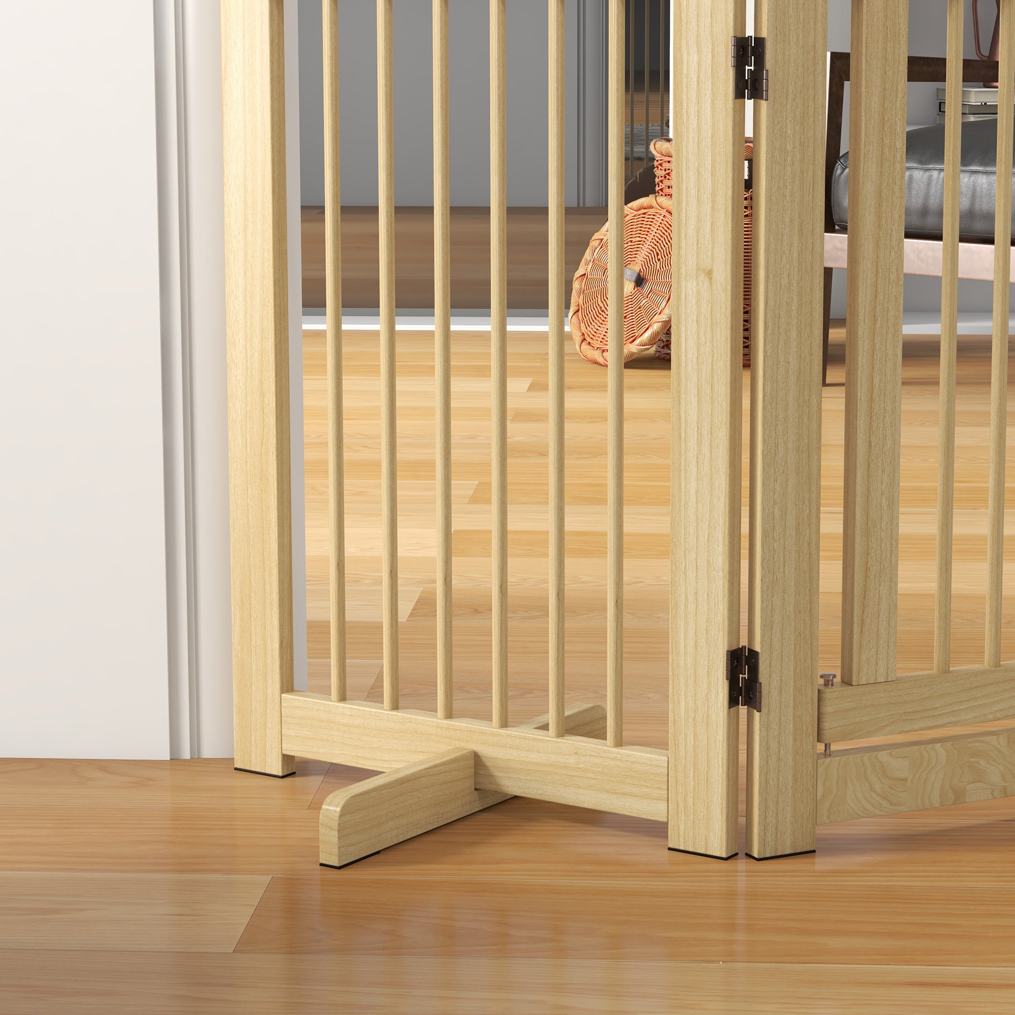 PawHut Freistehendes Hundegitter, 4 Paneele, flexibel, Kiefernholz, 204L x 36B x 75H cm, Naturholz