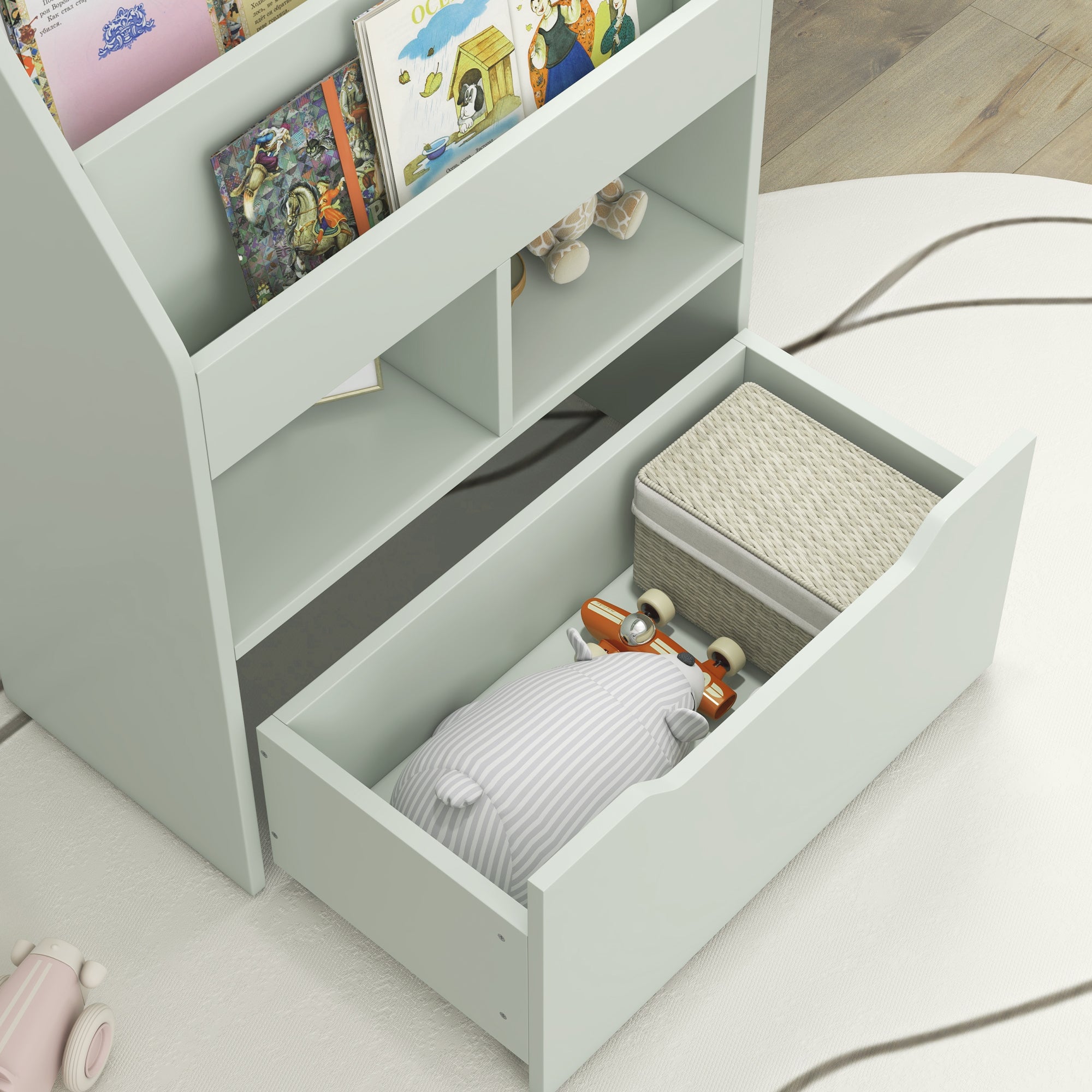 HOMCOM Kinderregal mit Schublade, Bücherregal mit Fächern, 60 x 29,9 x 90 cm, Grün