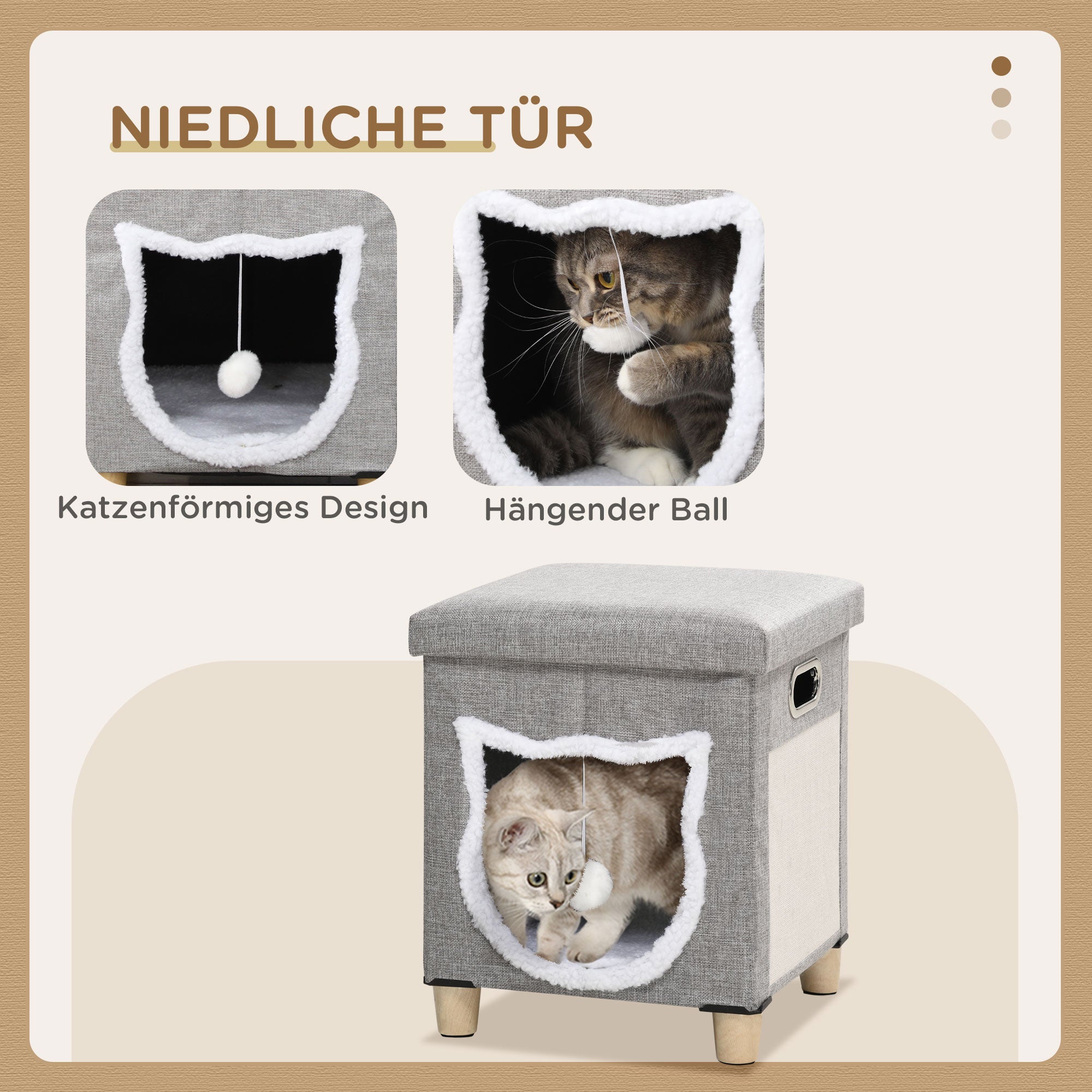 PawHut Katzenhöhle, Katzenhaus, inkl. Spielball, waschbares Kissen, 35,5 cm x 35,5 cm  x 42,5 cm