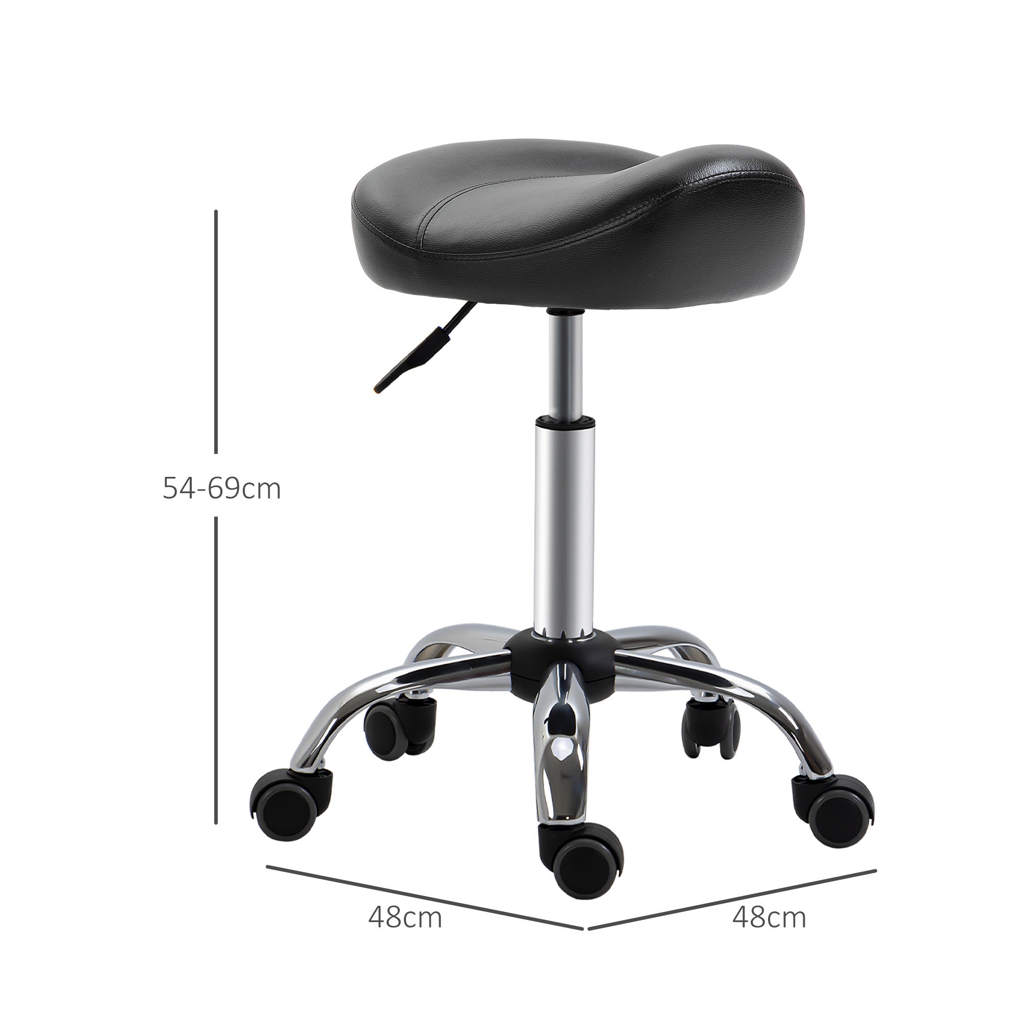HOMCOM Salonhocker mit Sattelsitz, höhenverstellbar, Kunstleder, 48x48x54-69cm, Schwarz
