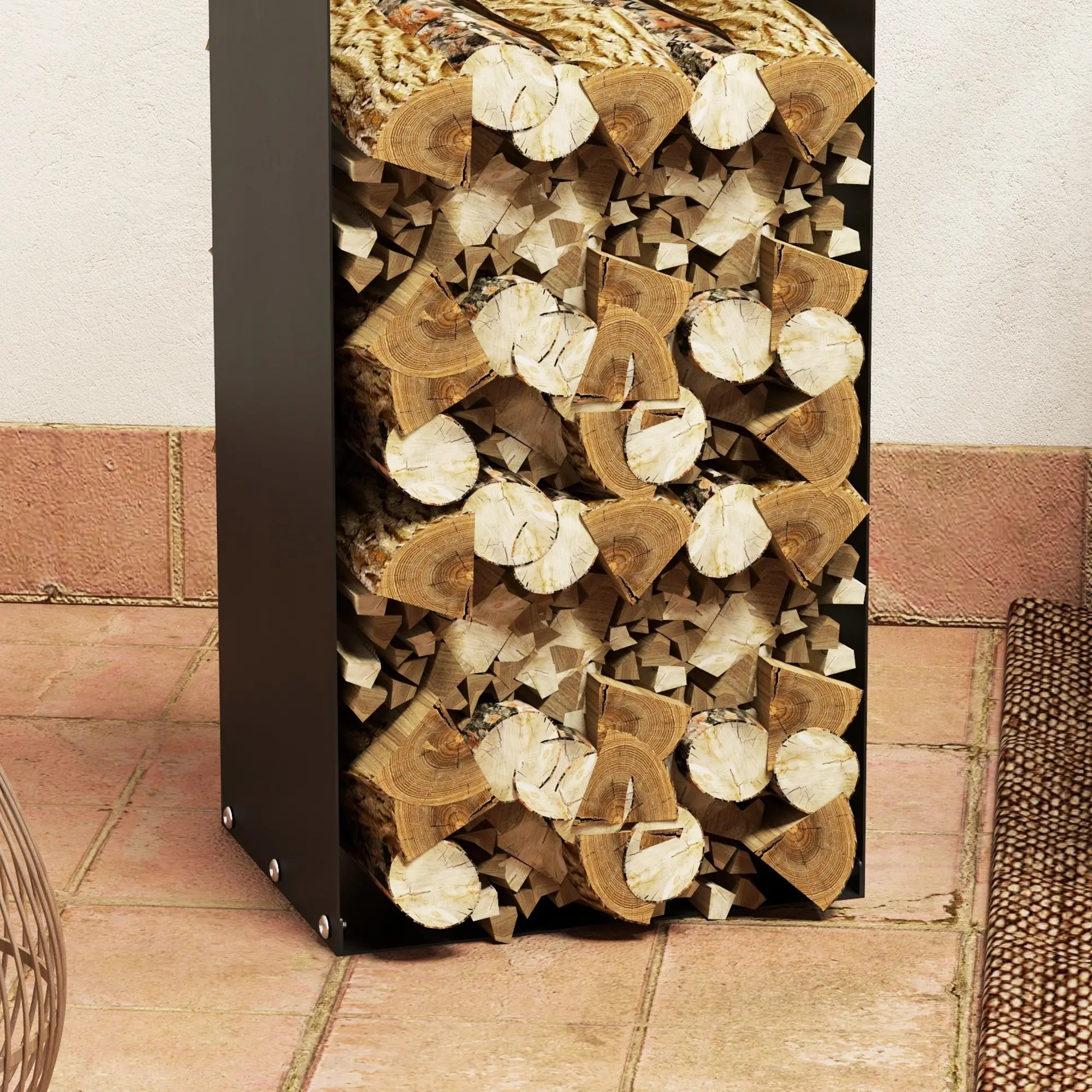 Outsunny Feuerholzgestell, 2 Tragegriffe, Stahlrahmen, bis 30kg, 37x30x90cm, Schwarz