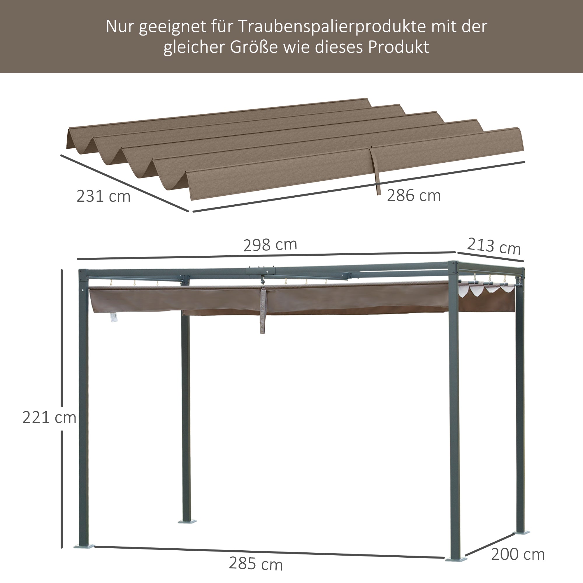 Outsunny Ersatzdach für 2,85 x 2 m Gartenpavillon, ausziehbar, einfache Montage, Polyester, Kaffee