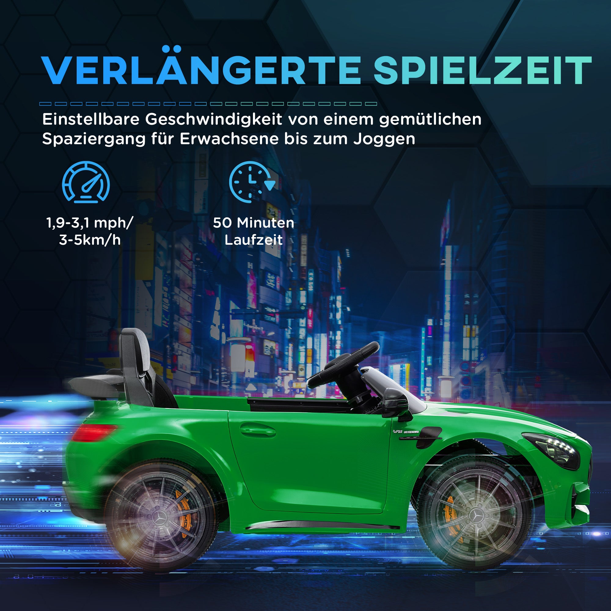 AIYAPLAY Elektro-Kinderauto, Mercedes, 3-5 km/h, Fernbedienung, Licht & Musik, Grün