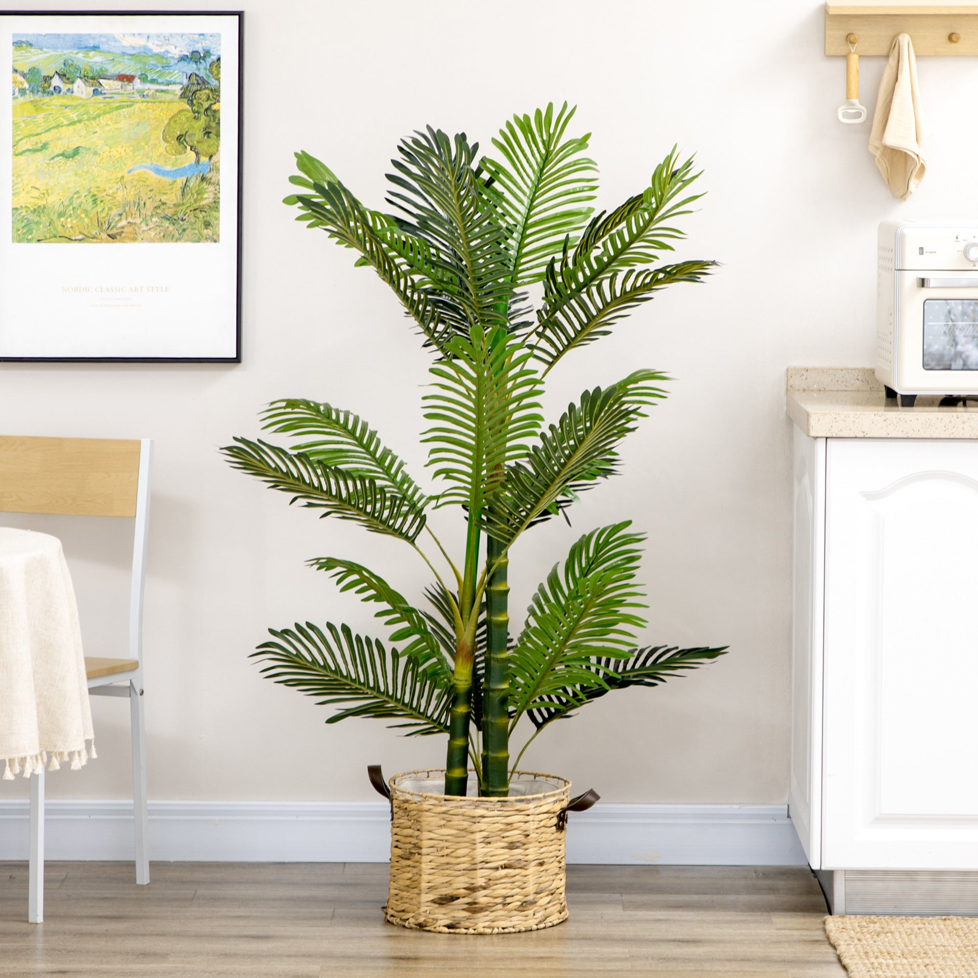 HOMCOM Kunstpflanze, künstliche Palme, inkl. Übertopf; 19,5 cm x 19,5 cm x 150 cm, Grün + Schwarz