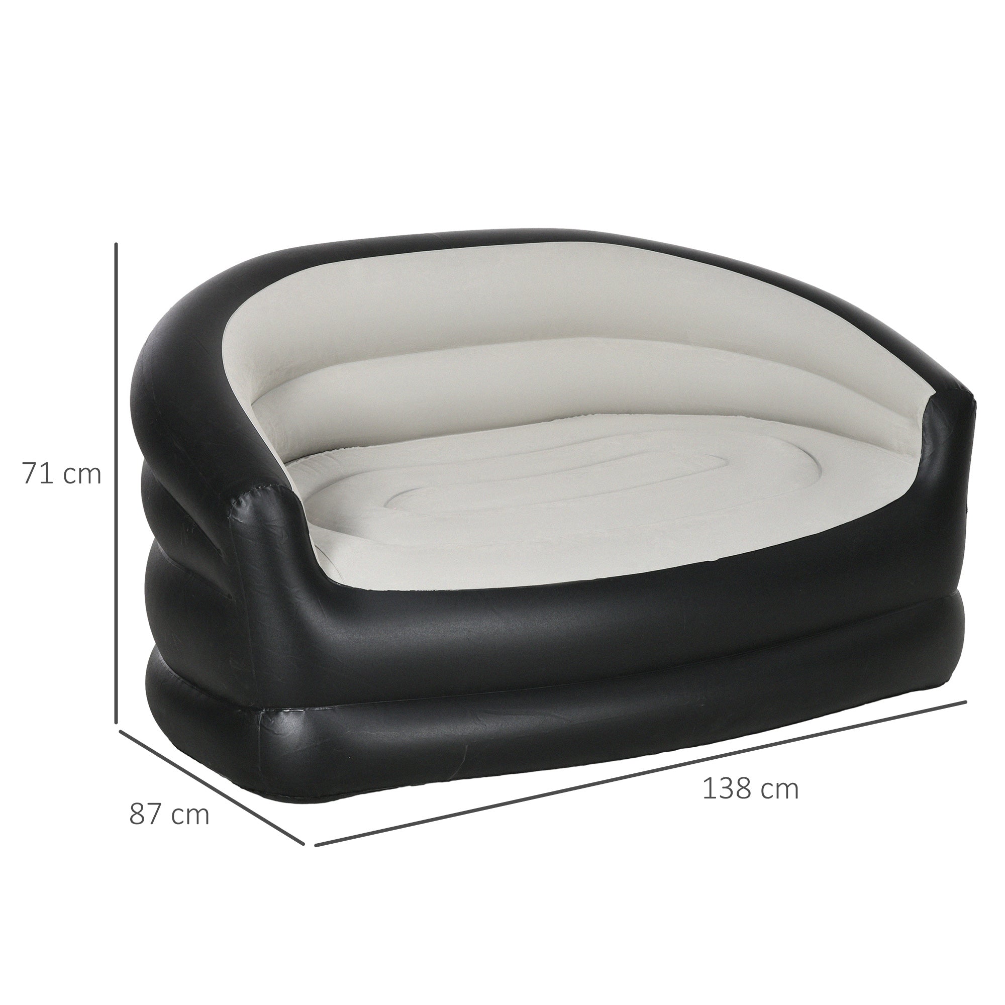 Outsunny Aufblasbares Sofa Luftsessel, 138 x 87 x 71 cm, Grau + Schwarz