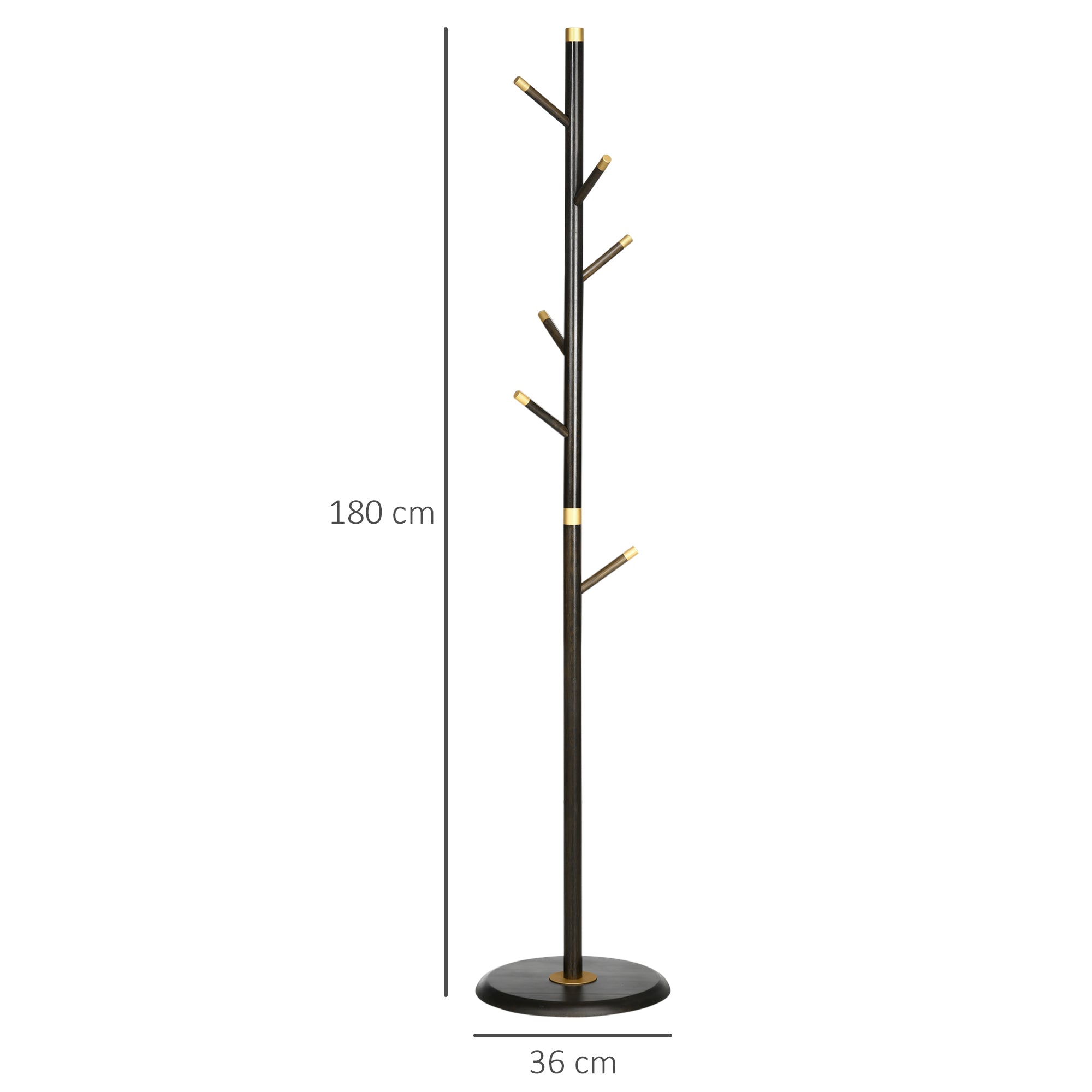 HOMCOM Garderobenständer, Kleiderständer, 6 Haken, Walnuss