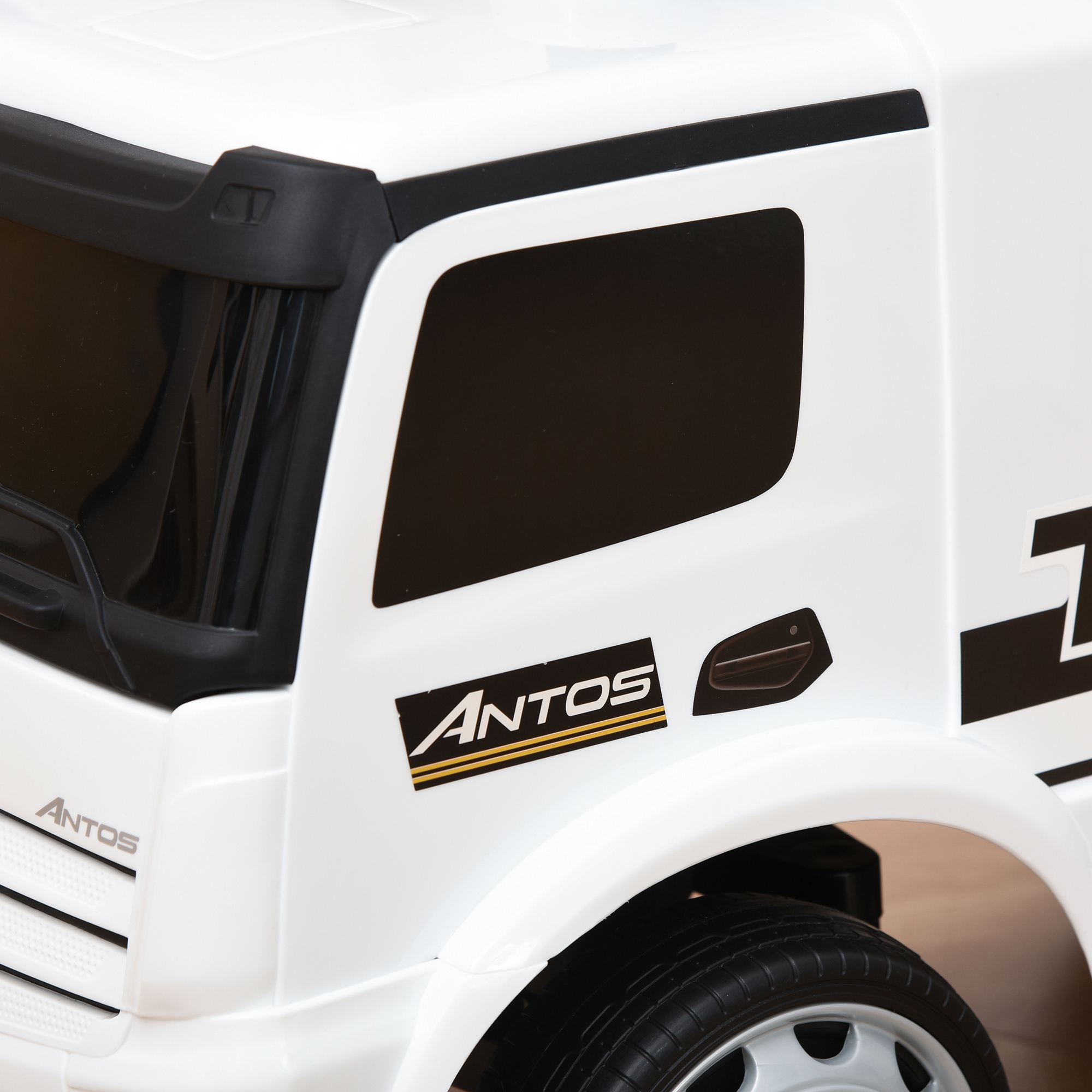 HOMCOM Rutscherfahrzeug Rutscherauto Babyrutscher Kinderfahrzeug lizenziert von Mercedes ANTOS-LKW-Stil mit Licht für Kinder von 12 bis 36 Monaten Metall PP-Kunststoff Weiß+Schwarz 62,5x28,5x45cm