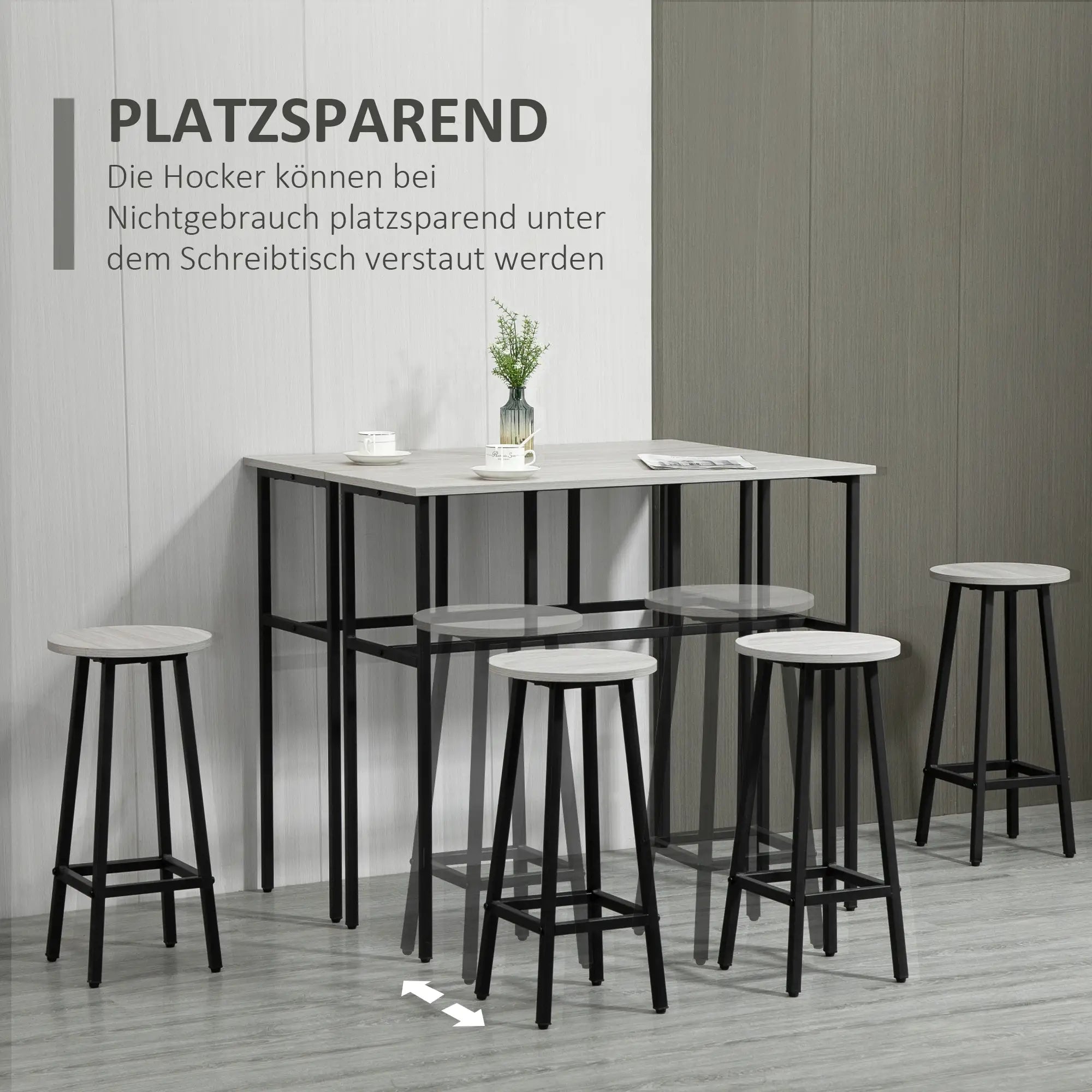 HOMCOM Bartisch-Set im Industriedesign, 6-teilig, 2 Tische und 4 Barhocker, Grau + Schwarz